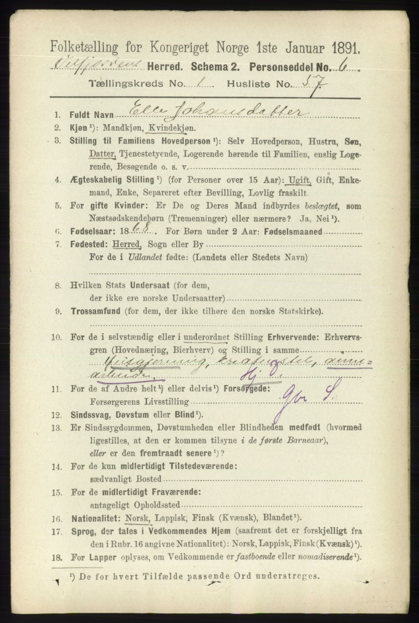 RA, 1891 census for 1813 Velfjord, 1891, p. 474