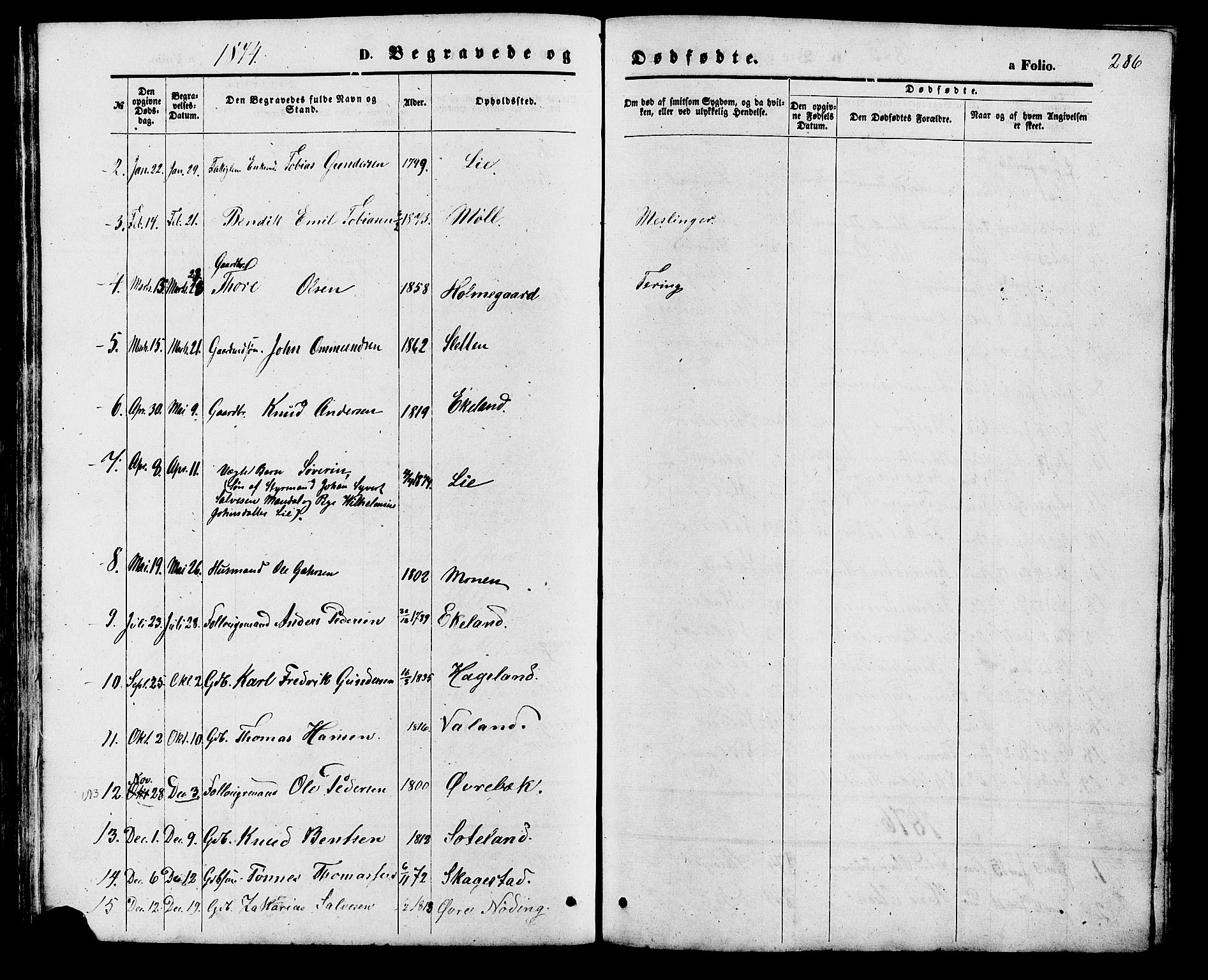 Holum sokneprestkontor, AV/SAK-1111-0022/F/Fb/Fba/L0004: Parish register (copy) no. B 4, 1867-1890, p. 286