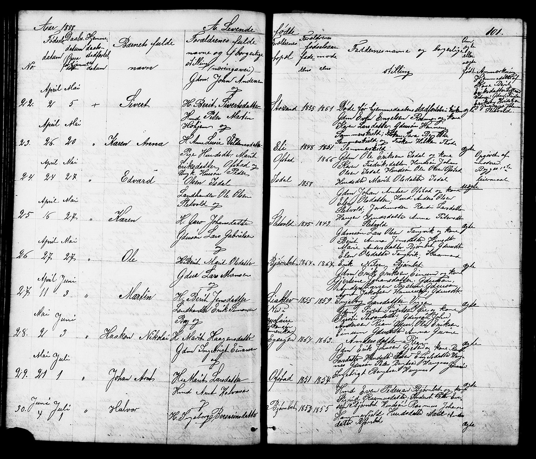 Ministerialprotokoller, klokkerbøker og fødselsregistre - Sør-Trøndelag, SAT/A-1456/665/L0777: Parish register (copy) no. 665C02, 1867-1915, p. 101