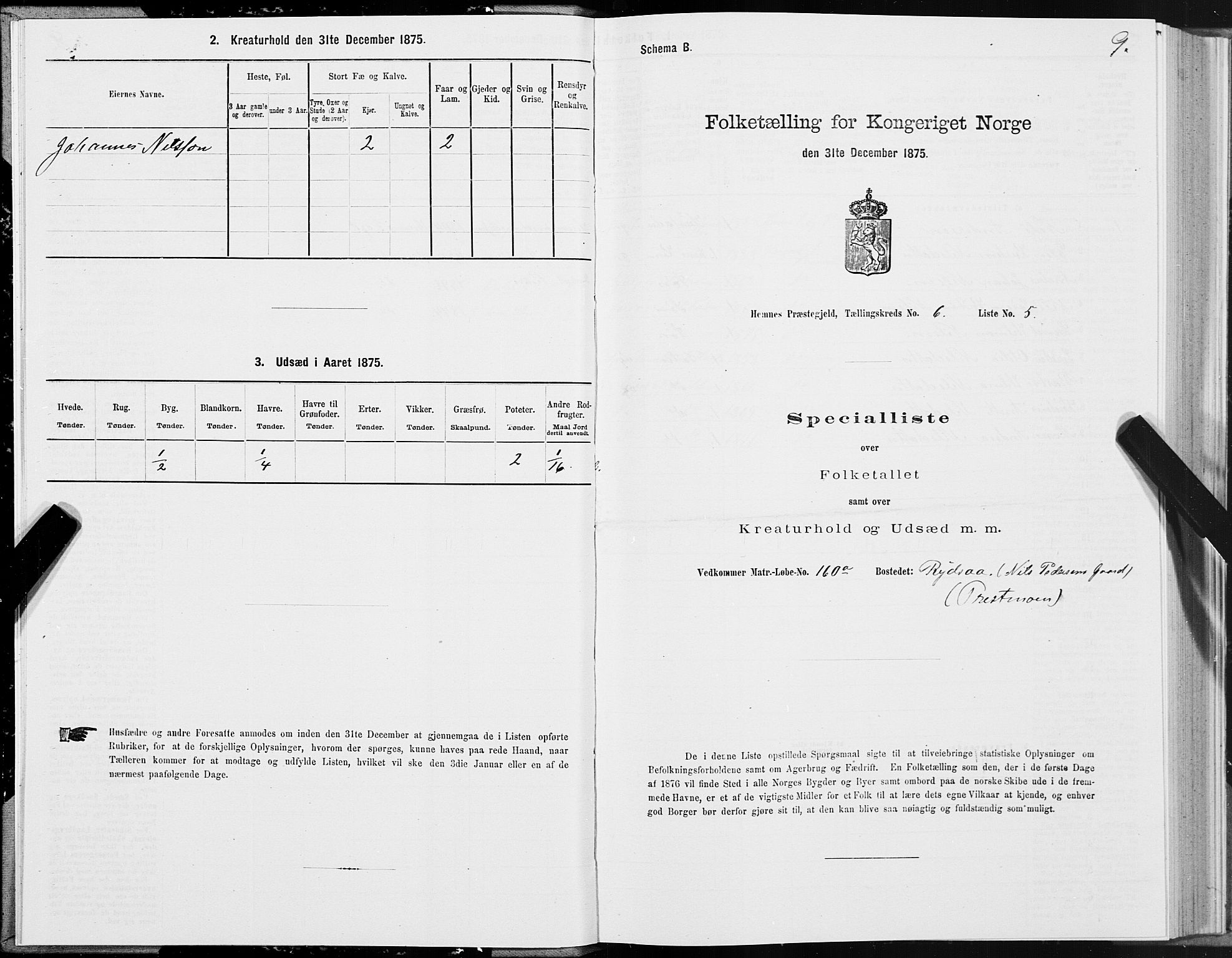 SAT, 1875 census for 1832P Hemnes, 1875, p. 4009