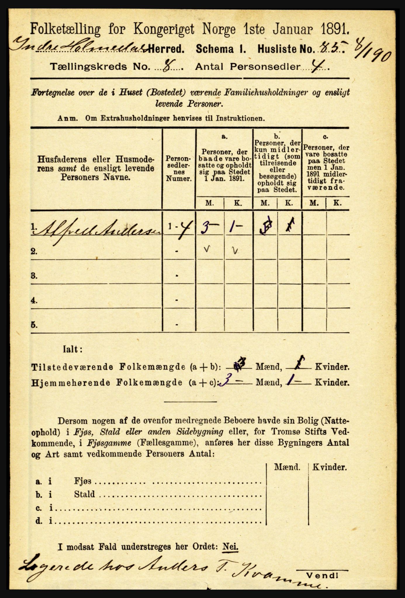 RA, 1891 census for 1430 Indre Holmedal, 1891, p. 3394