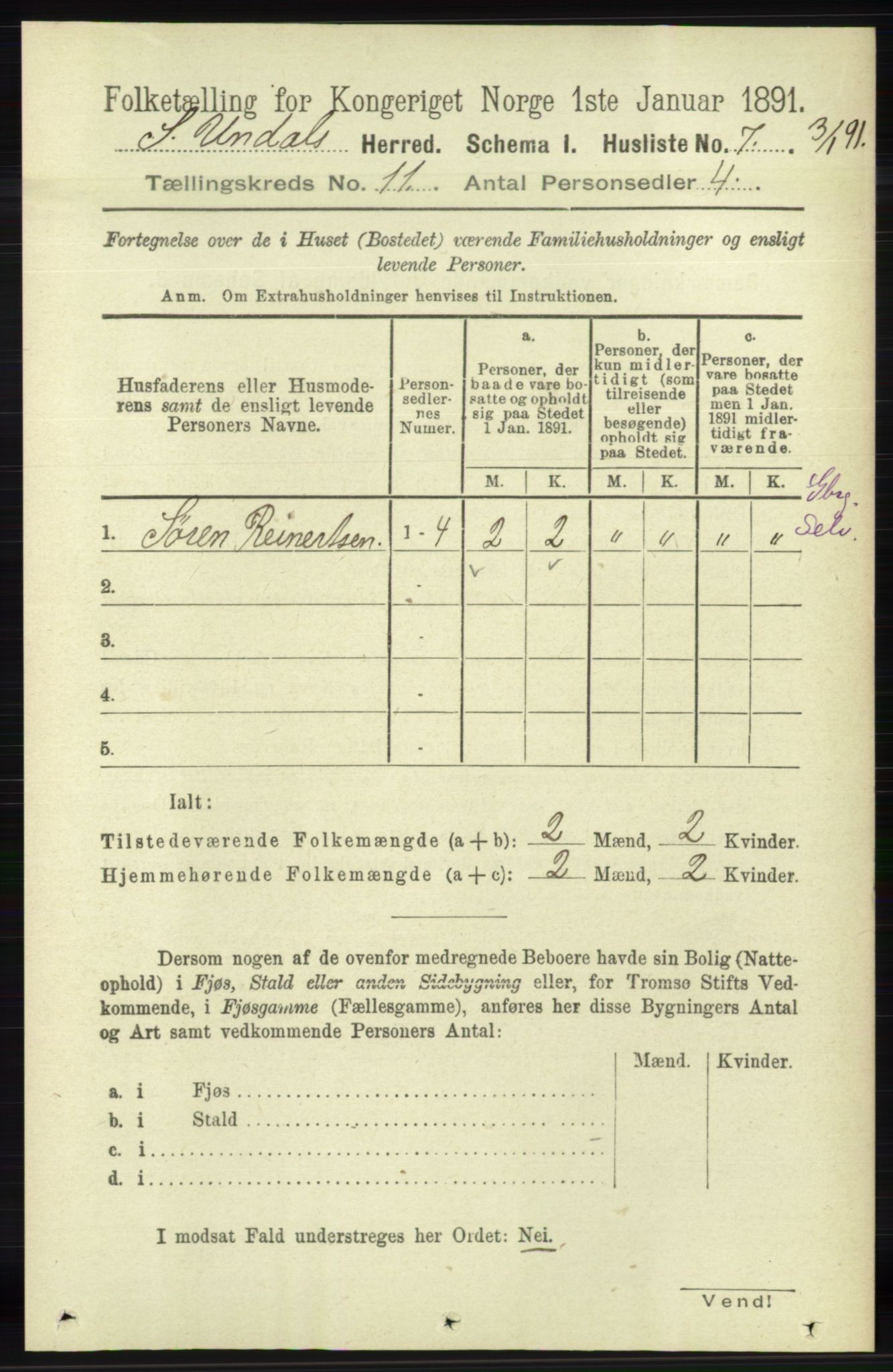 RA, 1891 census for 1029 Sør-Audnedal, 1891, p. 5067