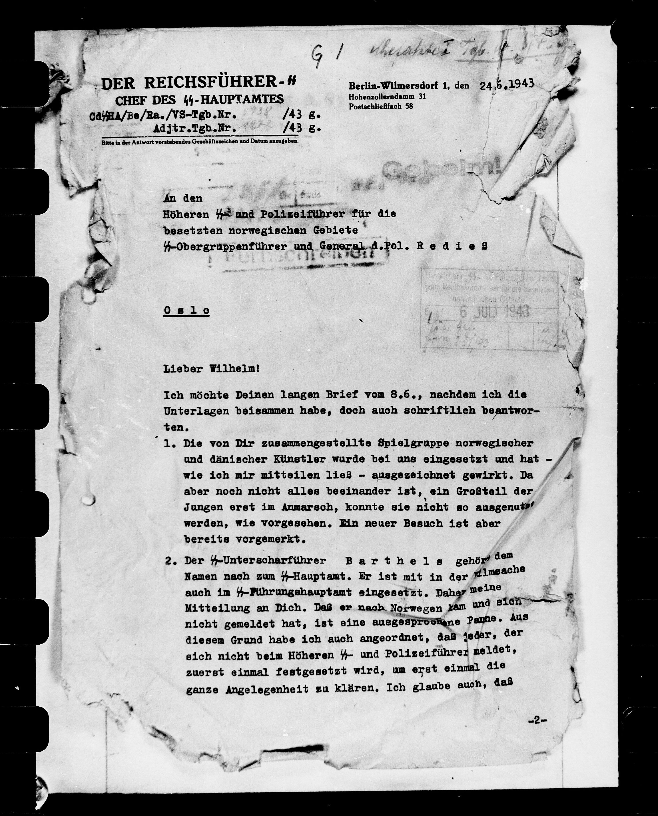 Documents Section, RA/RAFA-2200/V/L0072: Film med FO IIs bestillingsnummer., 1940-1945, p. 326