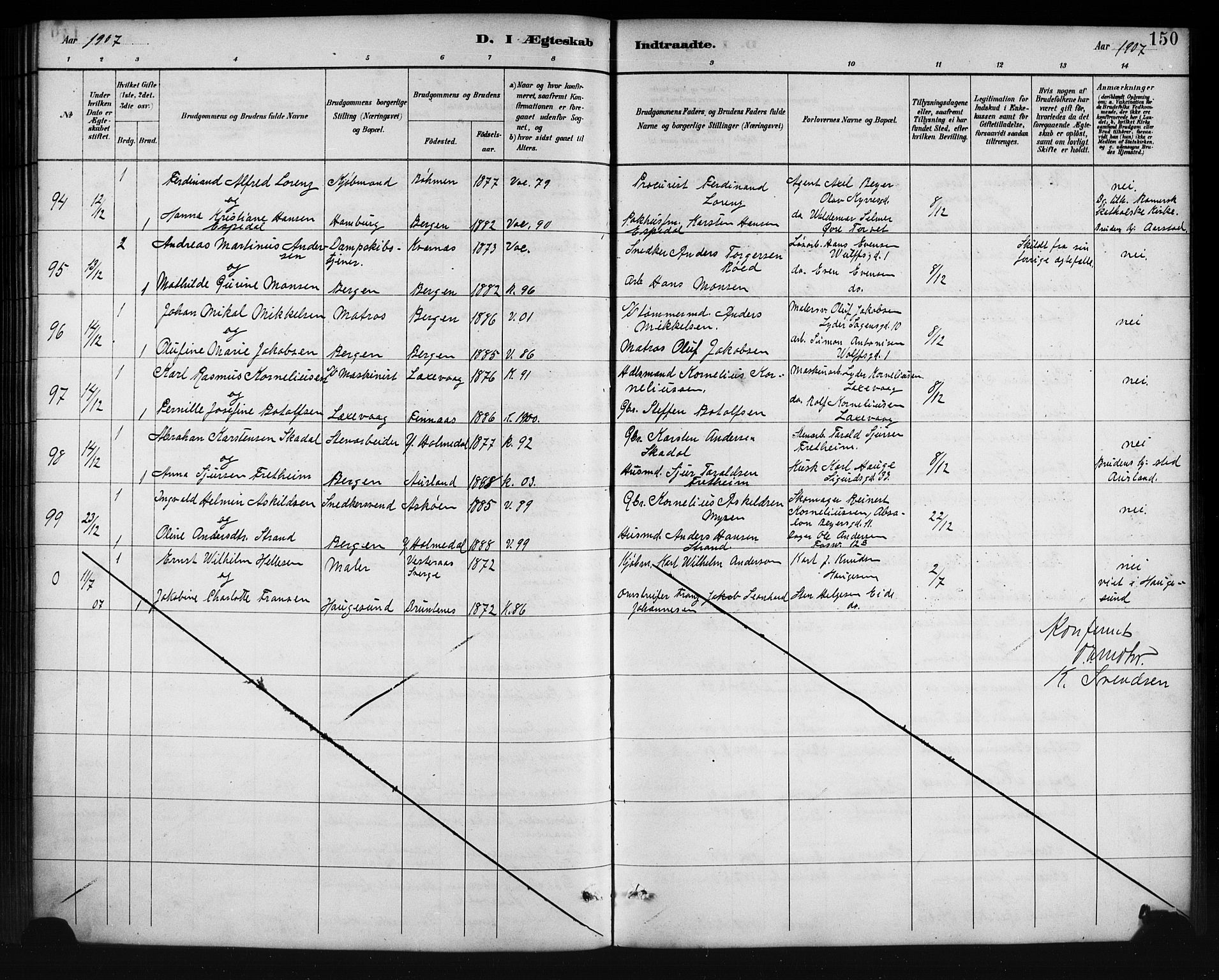 Johanneskirken sokneprestembete, AV/SAB-A-76001/H/Hab: Parish register (copy) no. C 1, 1885-1912, p. 150