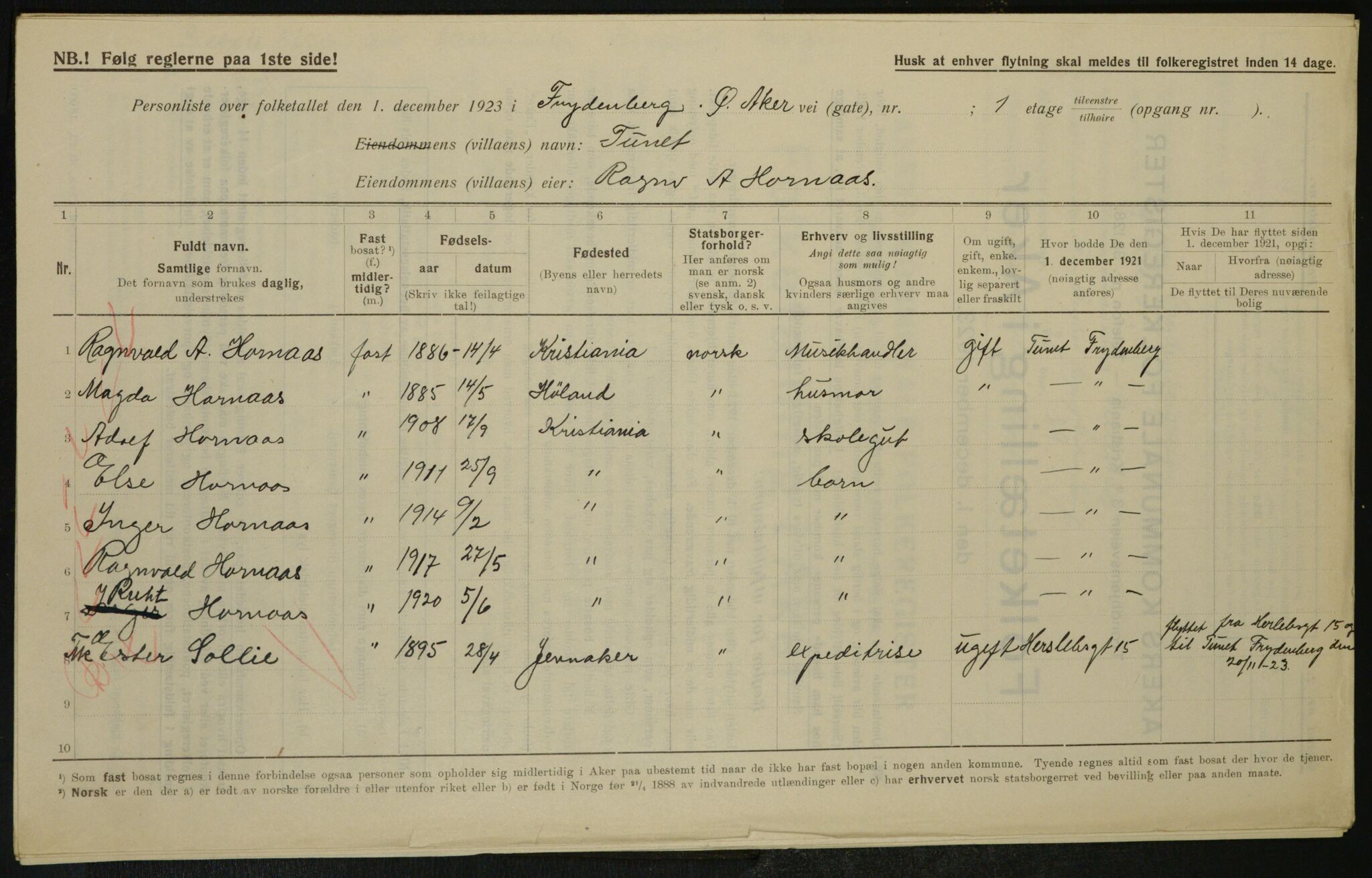 , Municipal Census 1923 for Aker, 1923, p. 24252