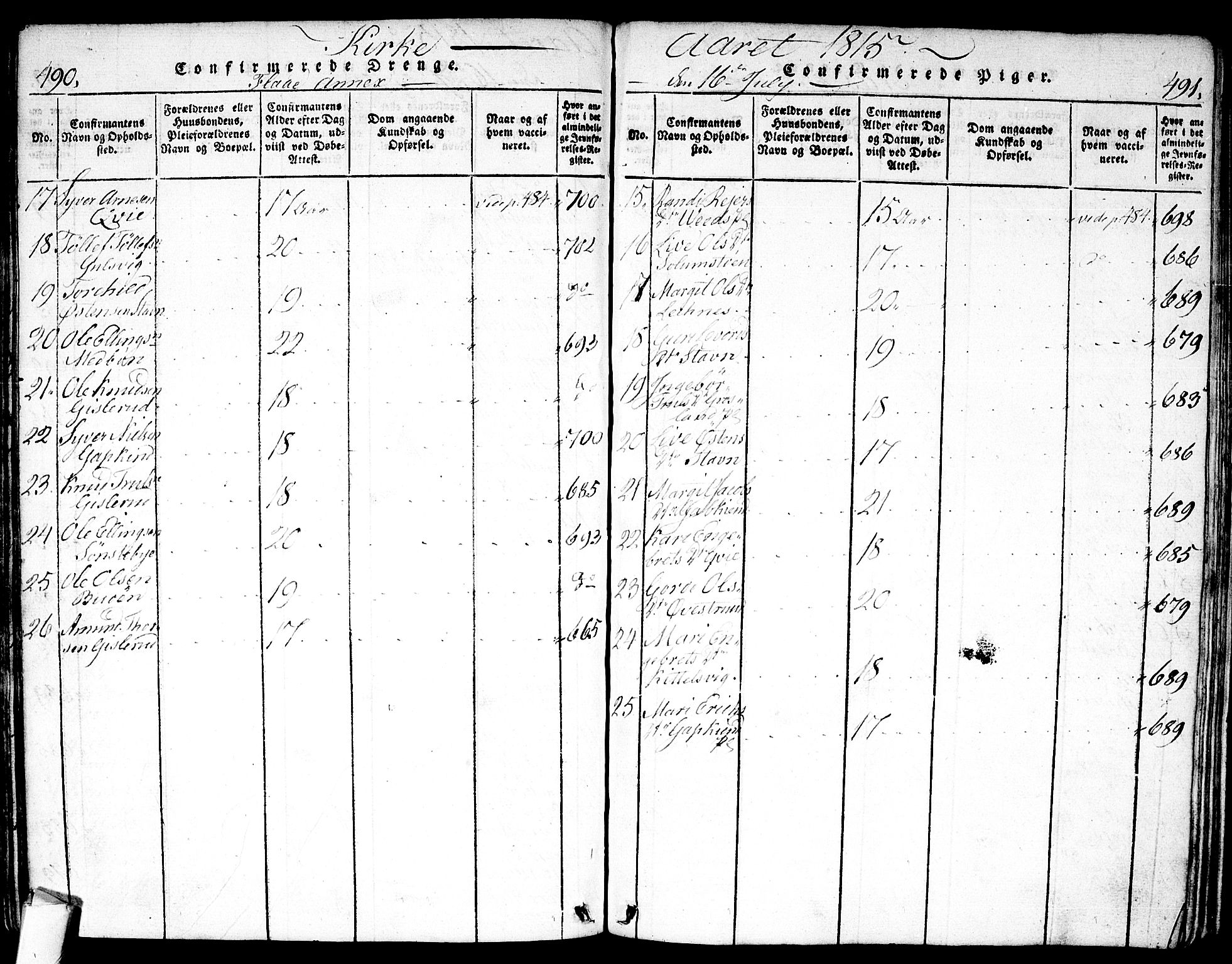 Nes kirkebøker, AV/SAKO-A-236/F/Fa/L0007: Parish register (official) no. 7, 1815-1823, p. 490-491