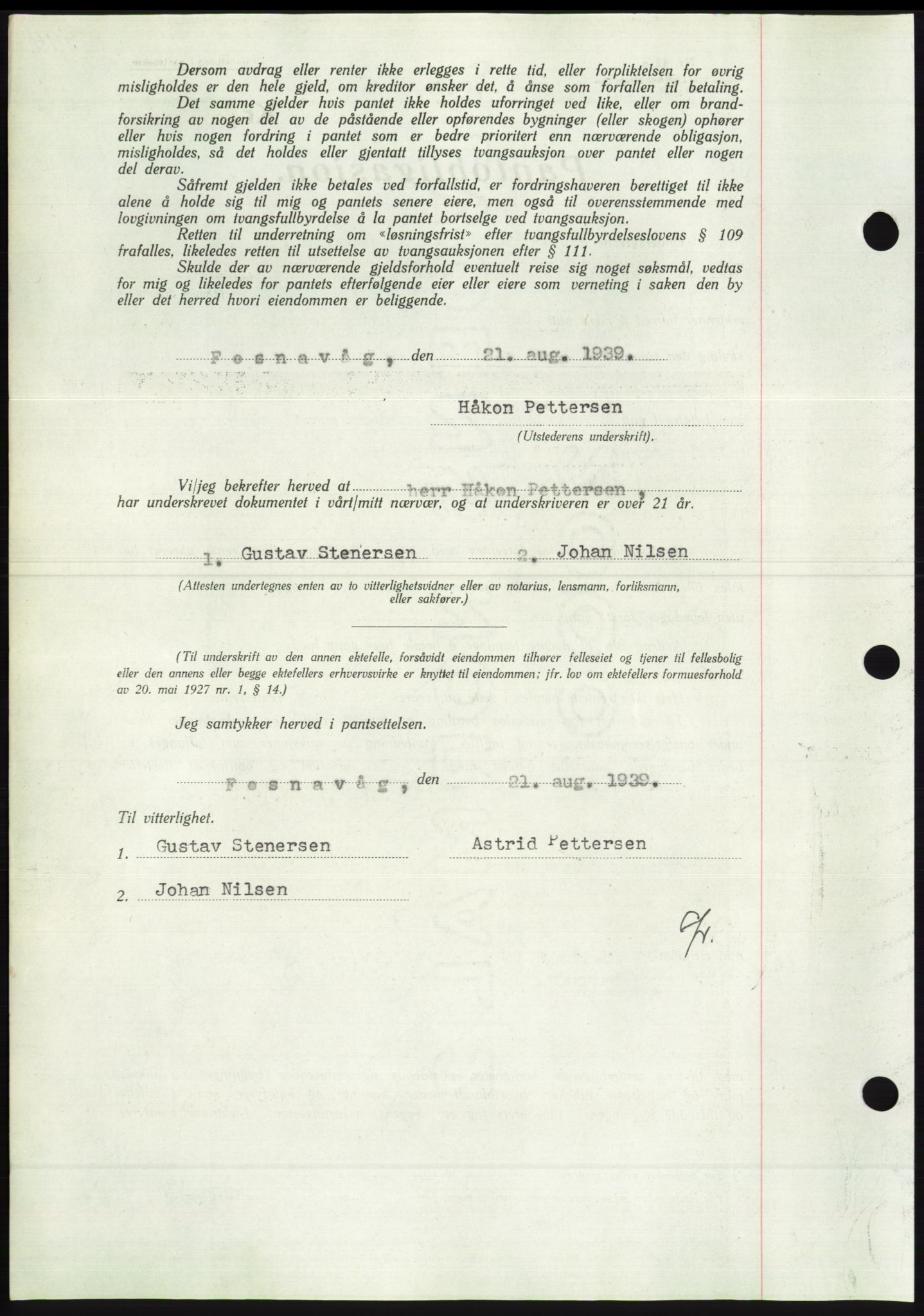 Søre Sunnmøre sorenskriveri, AV/SAT-A-4122/1/2/2C/L0068: Mortgage book no. 62, 1939-1939, Diary no: : 1338/1939