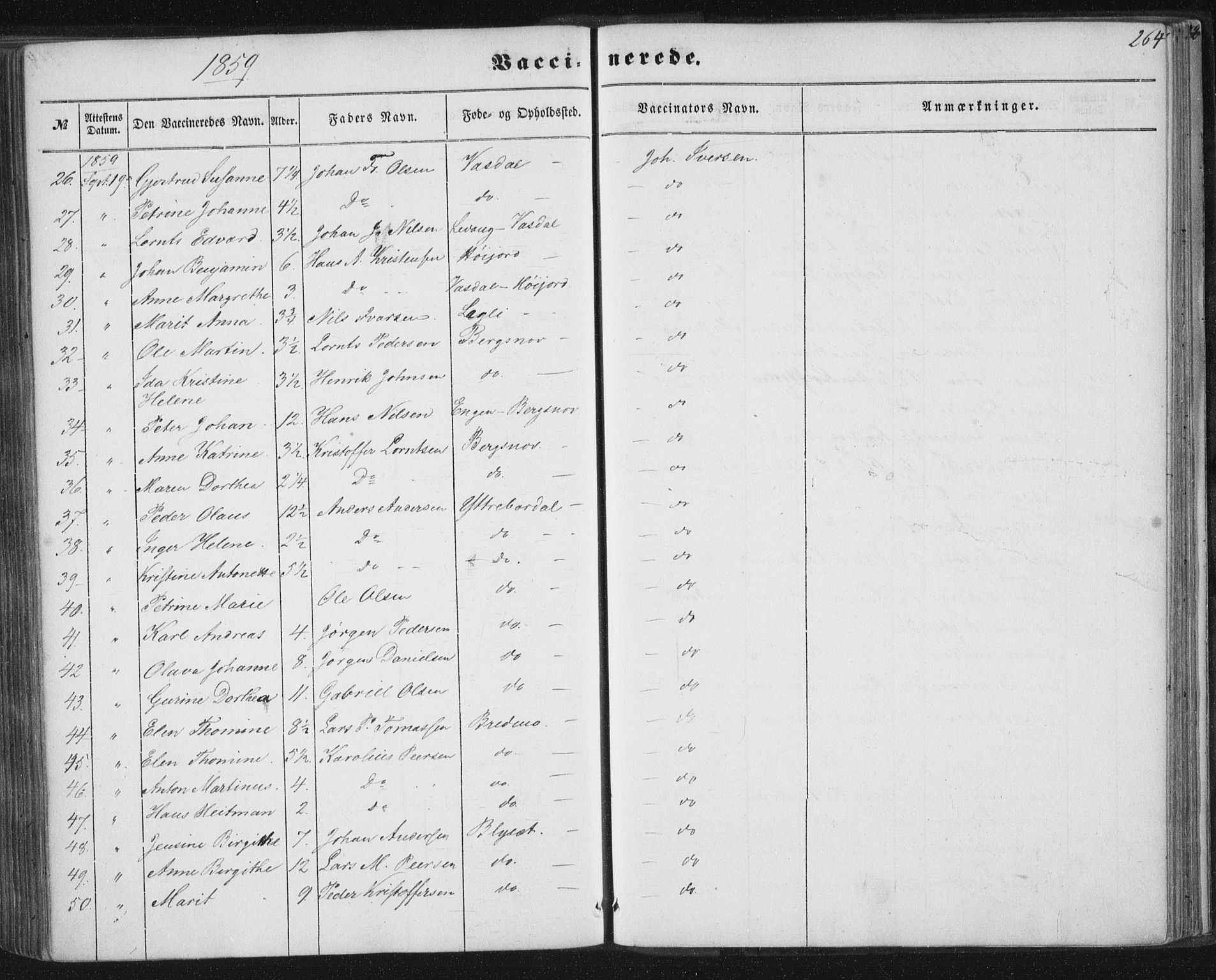 Ministerialprotokoller, klokkerbøker og fødselsregistre - Nordland, AV/SAT-A-1459/838/L0550: Parish register (official) no. 838A08, 1855-1865, p. 264