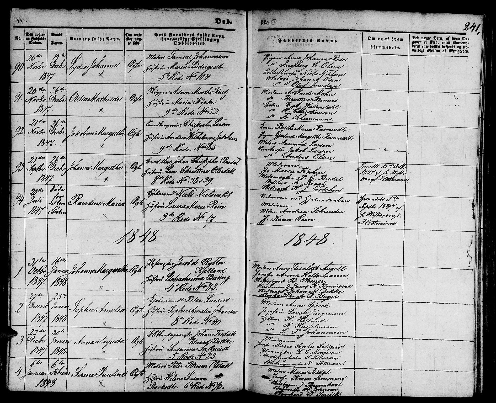 Nykirken Sokneprestembete, SAB/A-77101/H/Hab: Parish register (copy) no. B 1, 1842-1858, p. 241