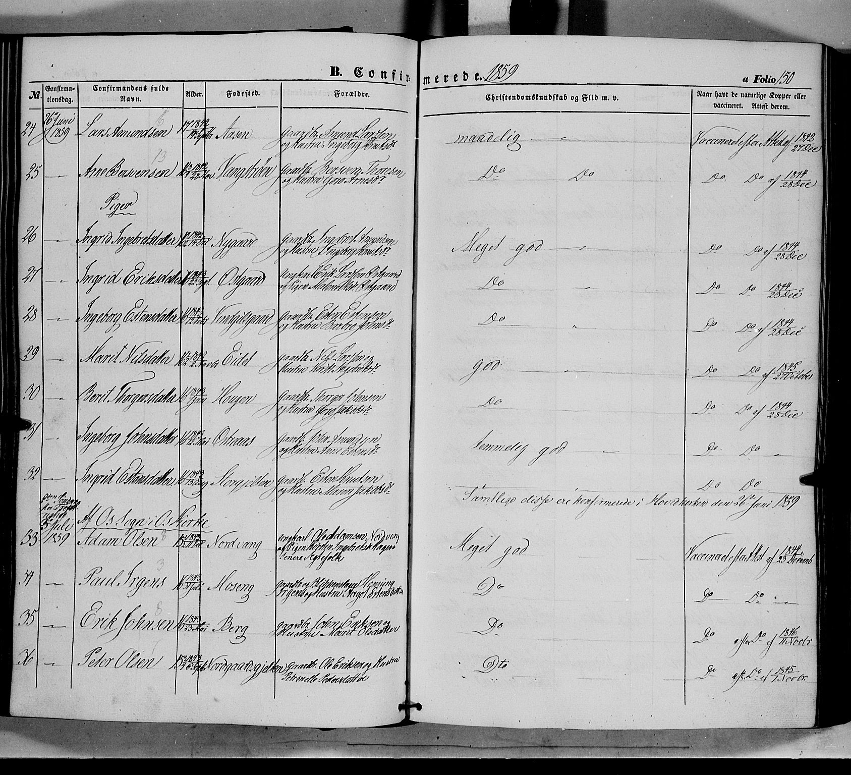 Tolga prestekontor, AV/SAH-PREST-062/K/L0006: Parish register (official) no. 6, 1852-1876, p. 150