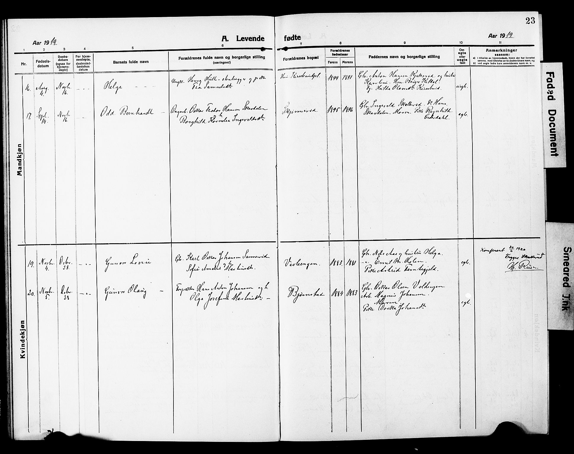 Våler prestekontor Kirkebøker, AV/SAO-A-11083/G/Ga/L0005: Parish register (copy) no. I 5, 1915-1931, p. 23