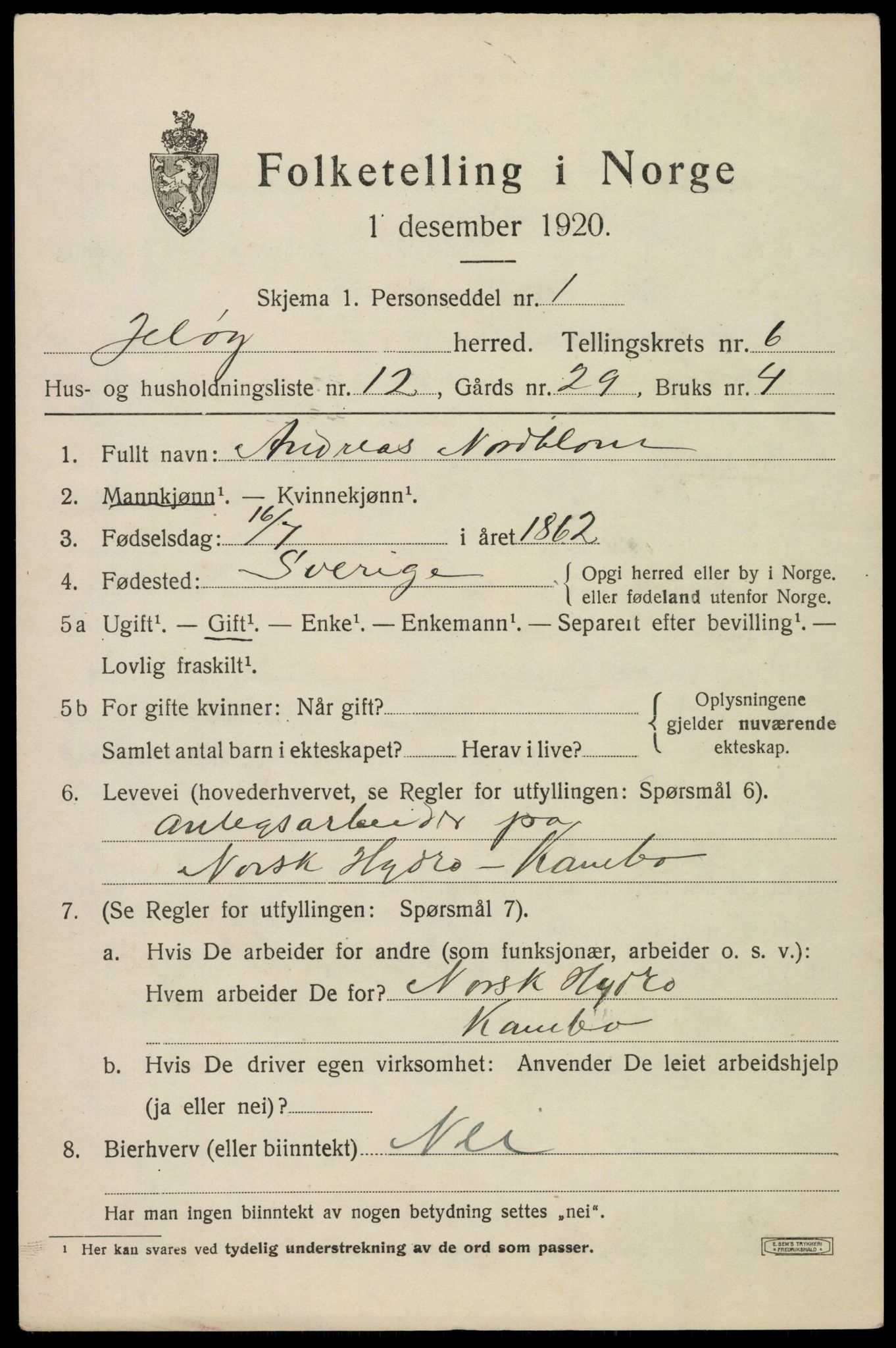 SAO, 1920 census for Moss land district, 1920, p. 6827