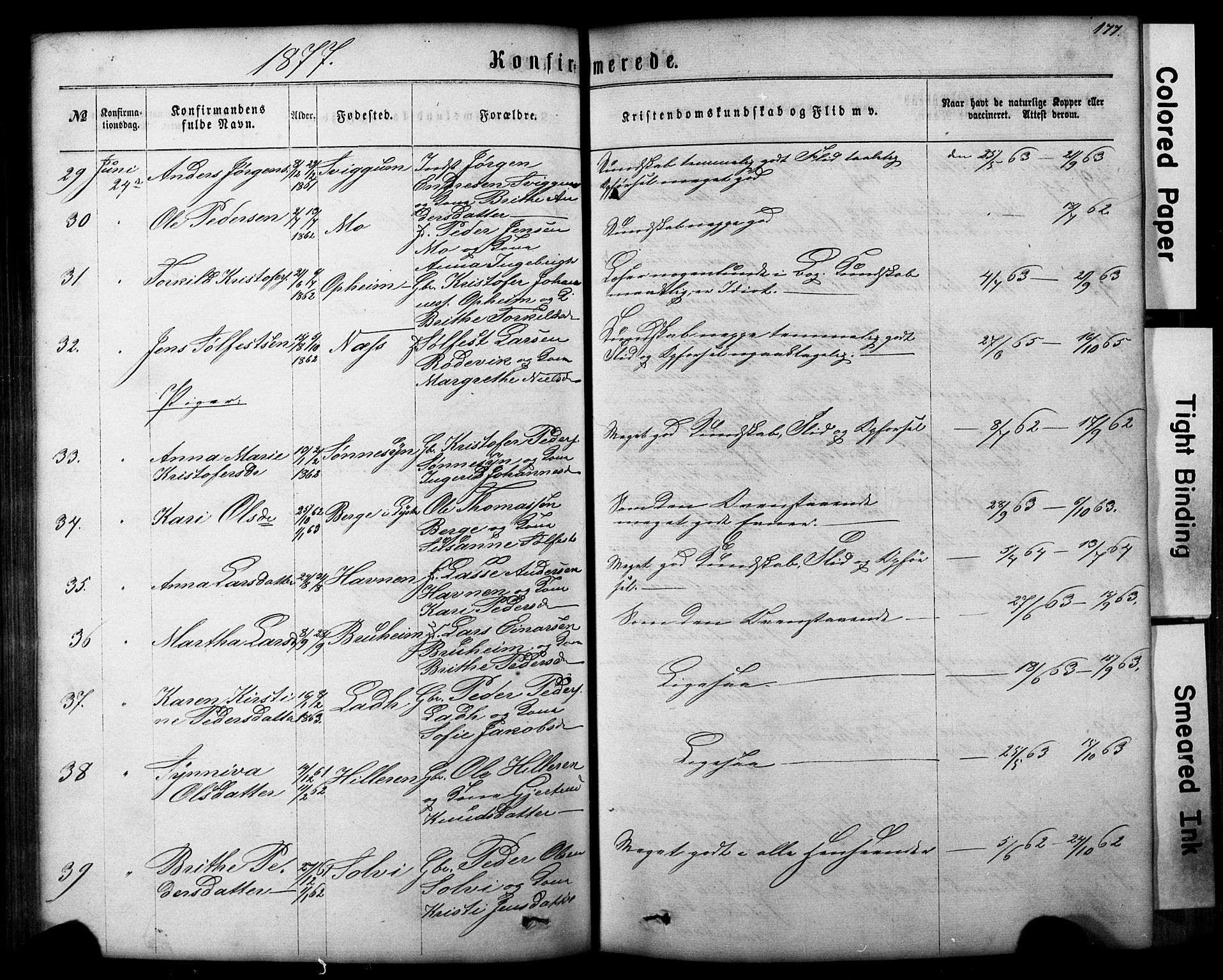 Hafslo sokneprestembete, AV/SAB-A-80301/H/Hab/Haba/L0001: Parish register (copy) no. A 1, 1866-1908, p. 177