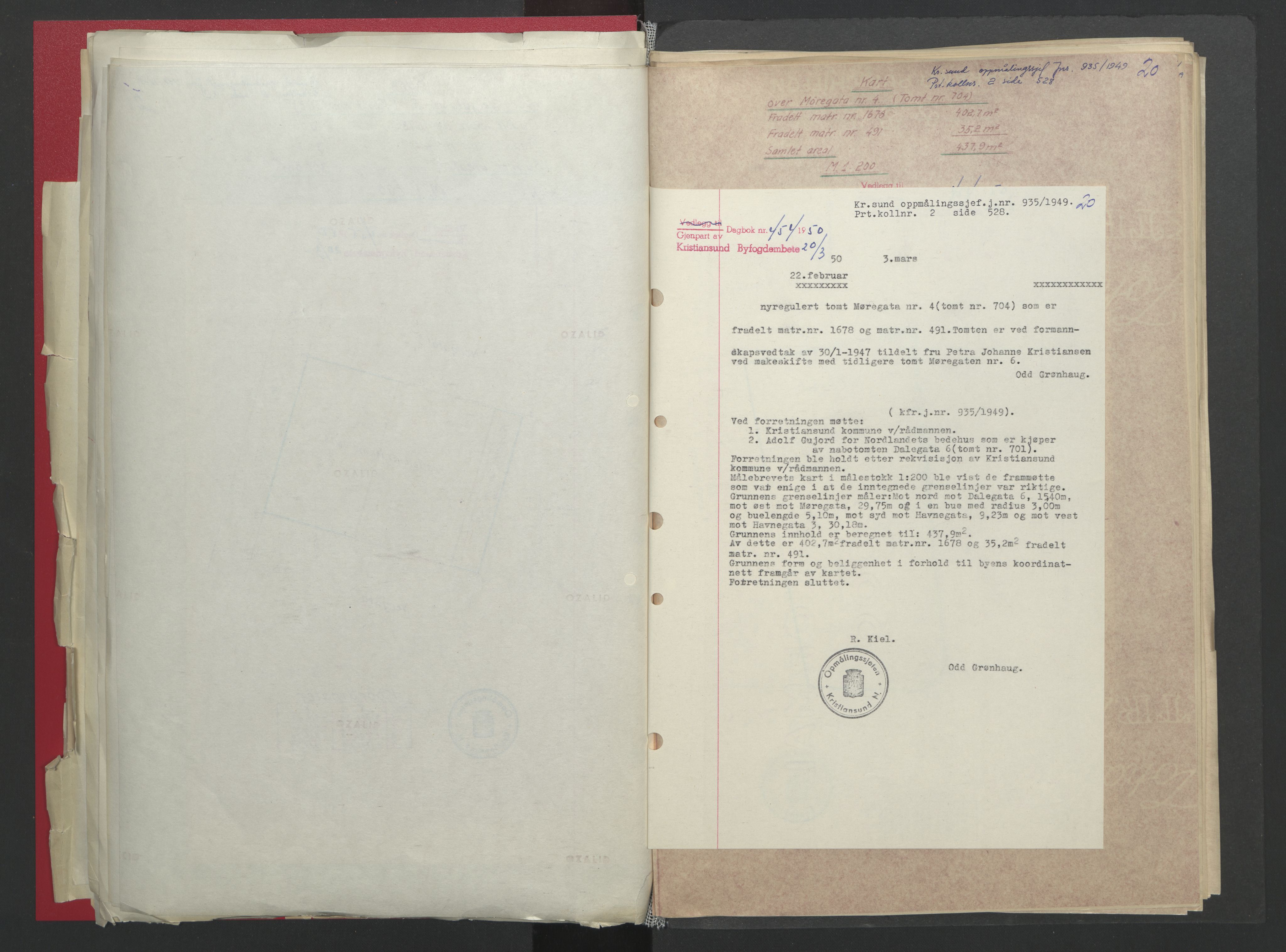 Kristiansund byfogd, AV/SAT-A-4587/A/27: Mortgage book no. 48, 1950-1950, Diary no: : 454/1950