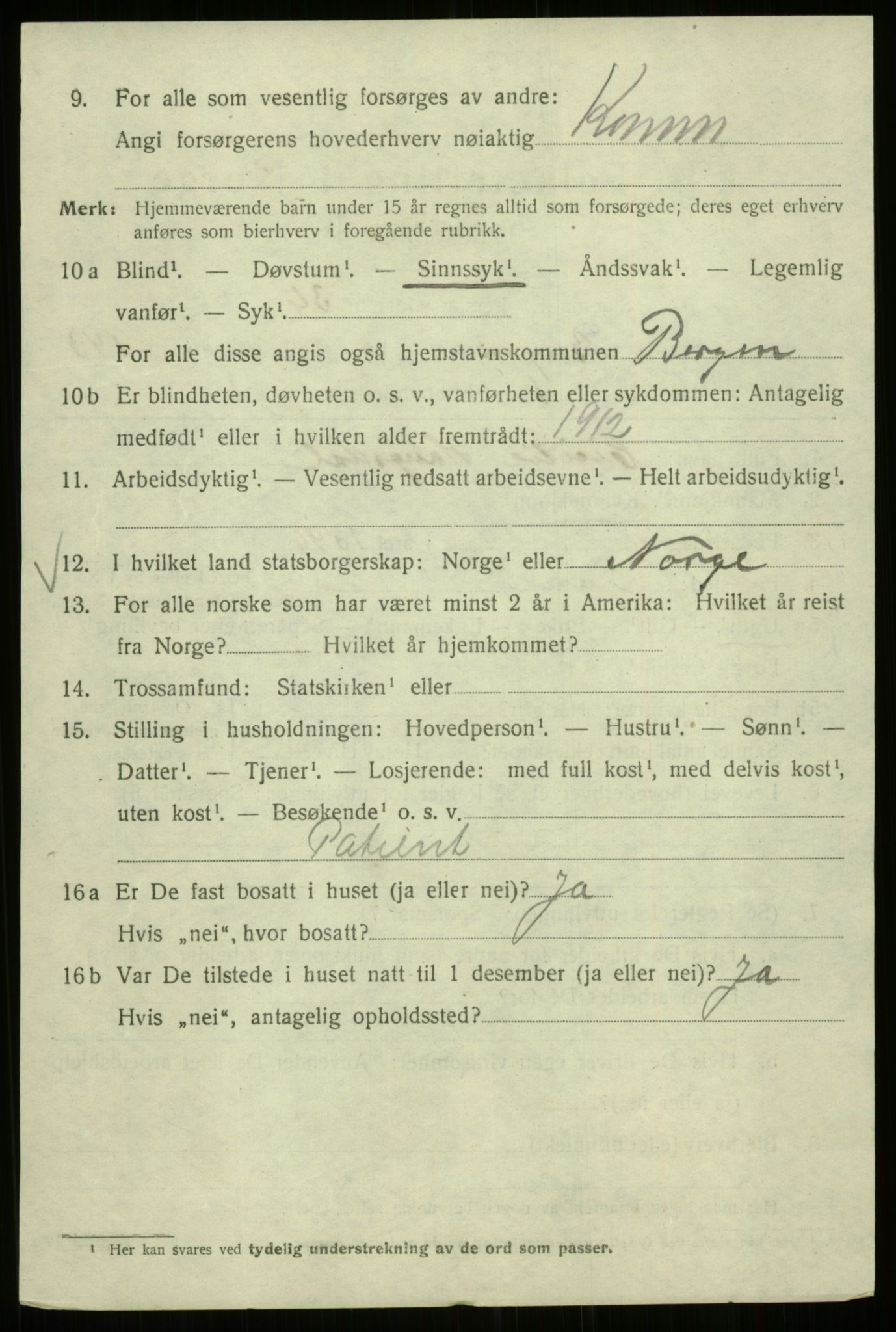 SAB, 1920 census for Bergen, 1920, p. 237927