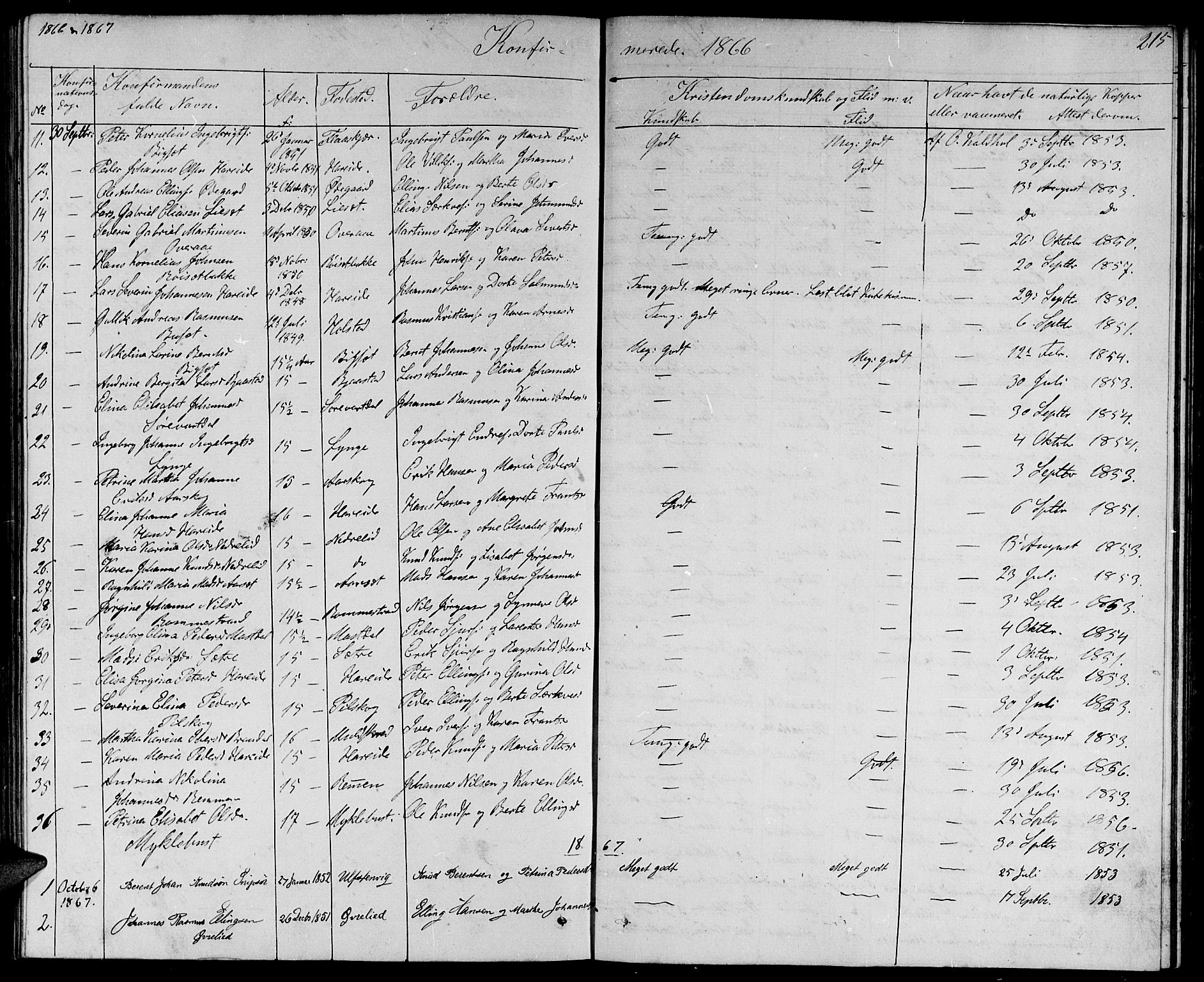 Ministerialprotokoller, klokkerbøker og fødselsregistre - Møre og Romsdal, AV/SAT-A-1454/510/L0124: Parish register (copy) no. 510C01, 1854-1877, p. 215
