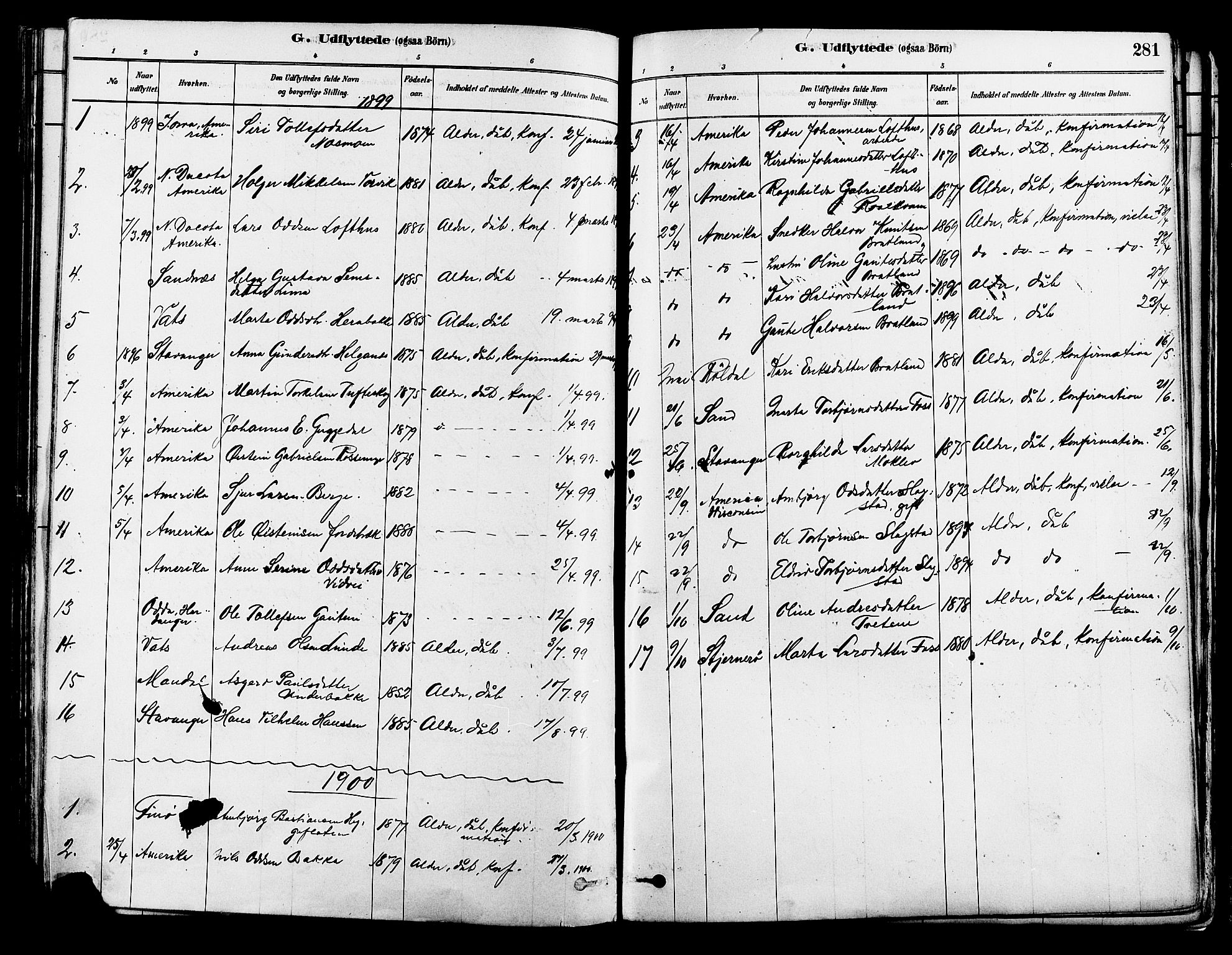 Suldal sokneprestkontor, AV/SAST-A-101845/01/IV/L0011: Parish register (official) no. A 11, 1878-1900, p. 281