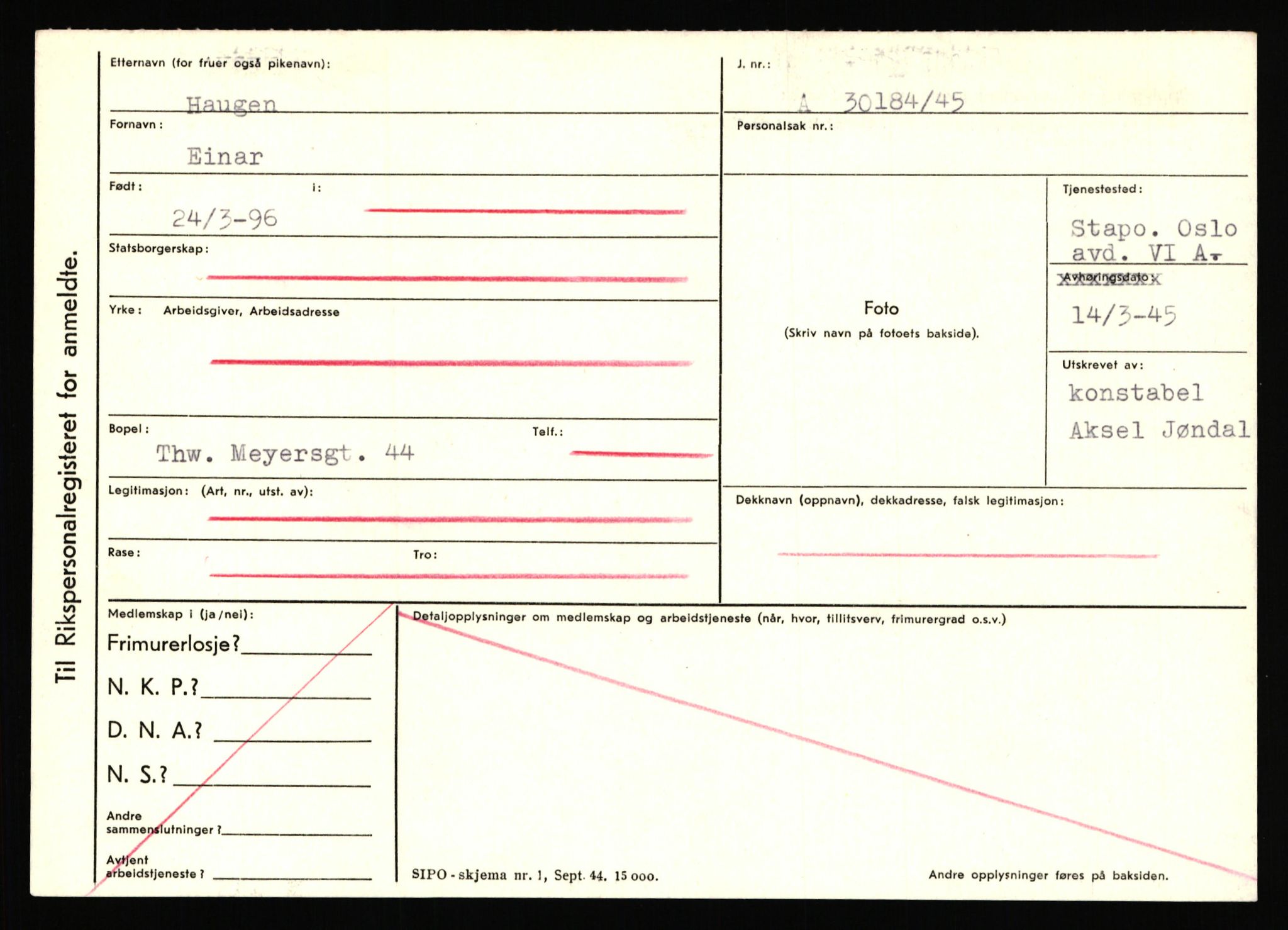 Statspolitiet - Hovedkontoret / Osloavdelingen, AV/RA-S-1329/C/Ca/L0006: Hanche - Hokstvedt, 1943-1945, p. 2347