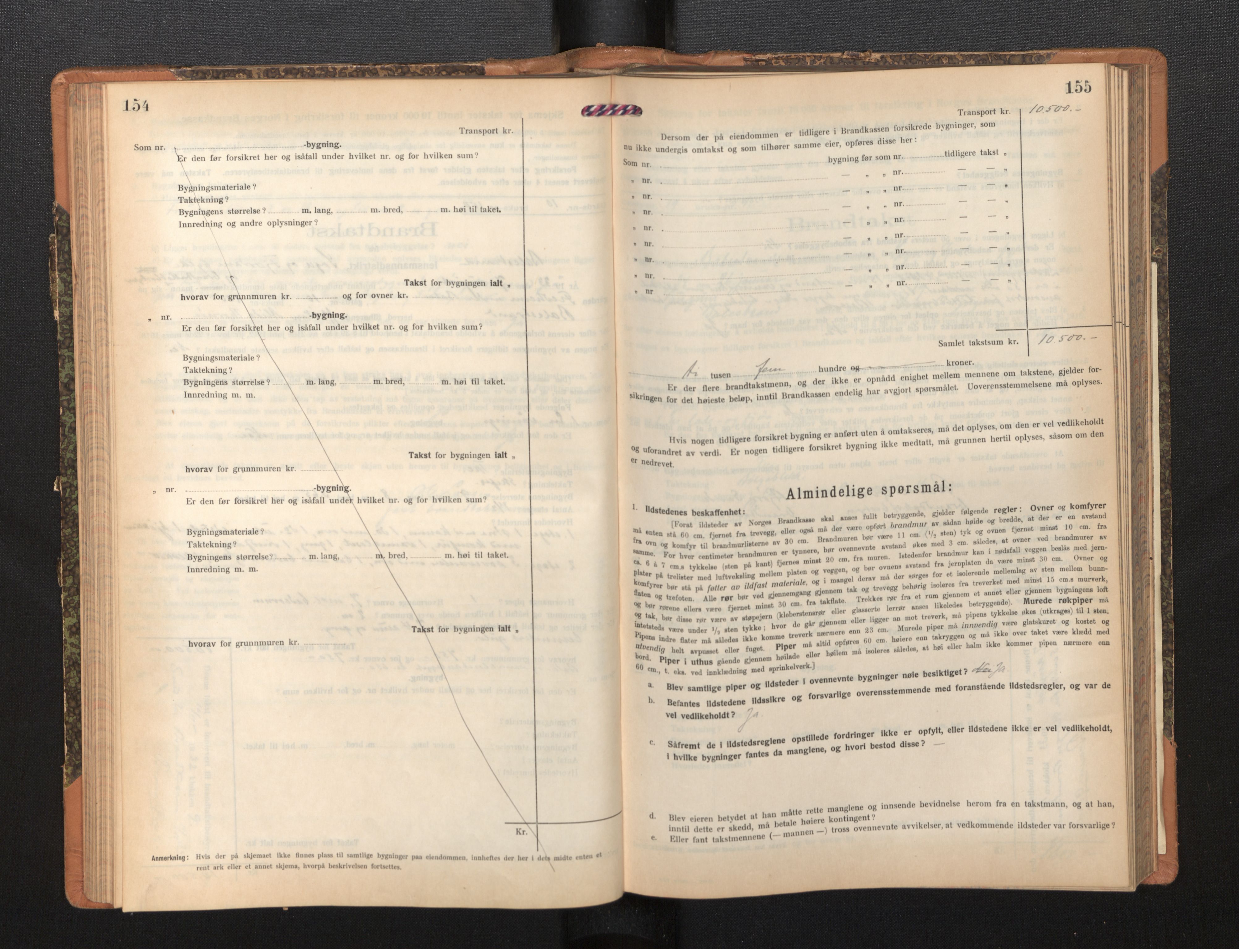Lensmannen i Balestrand, AV/SAB-A-26501/0012/L0003: Branntakstprotokoll, skjematakst, 1920-1955, p. 154-155