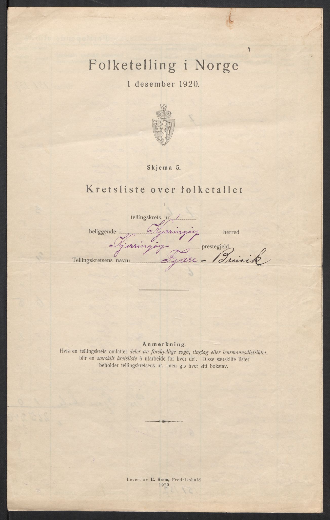 SAT, 1920 census for Kjerringøy, 1920, p. 7