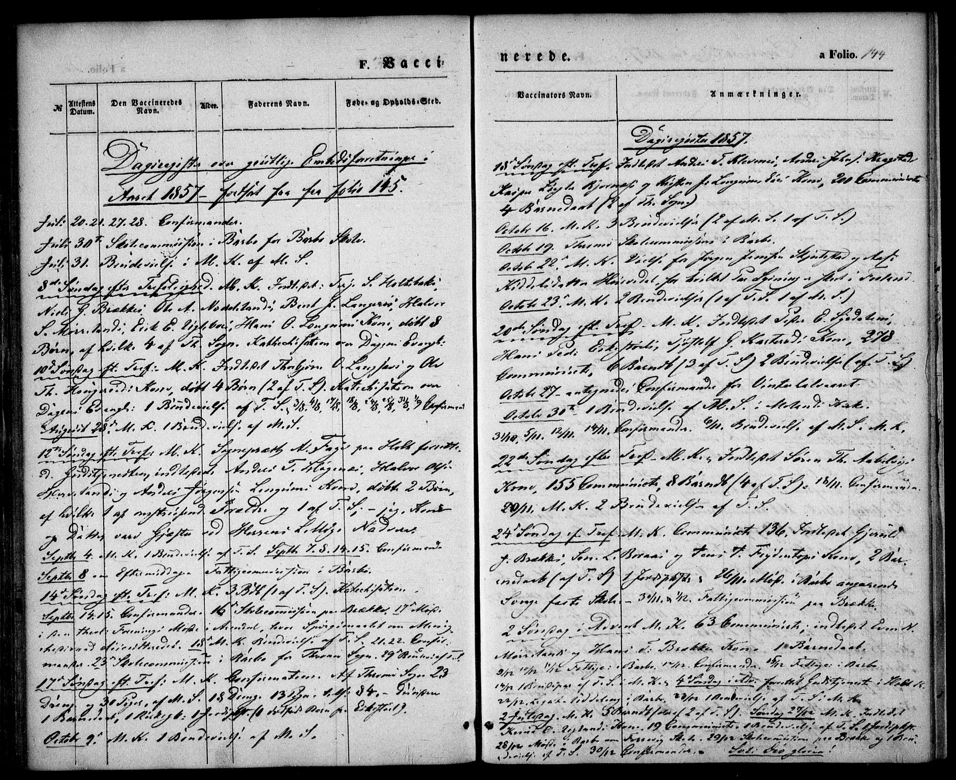Austre Moland sokneprestkontor, SAK/1111-0001/F/Fa/Faa/L0007: Parish register (official) no. A 7, 1847-1857, p. 144
