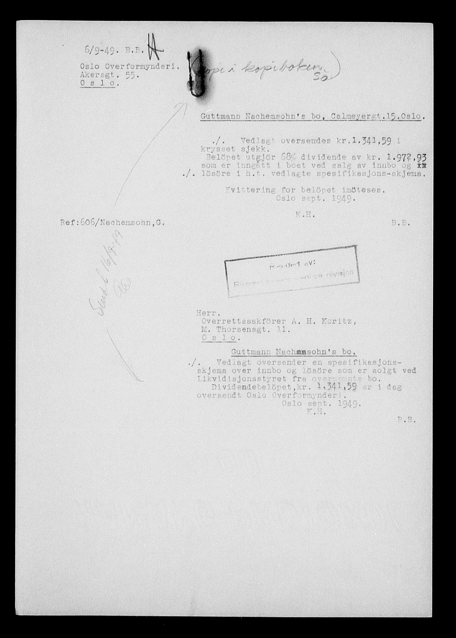 Justisdepartementet, Tilbakeføringskontoret for inndratte formuer, RA/S-1564/H/Hc/Hcc/L0967: --, 1945-1947, p. 5