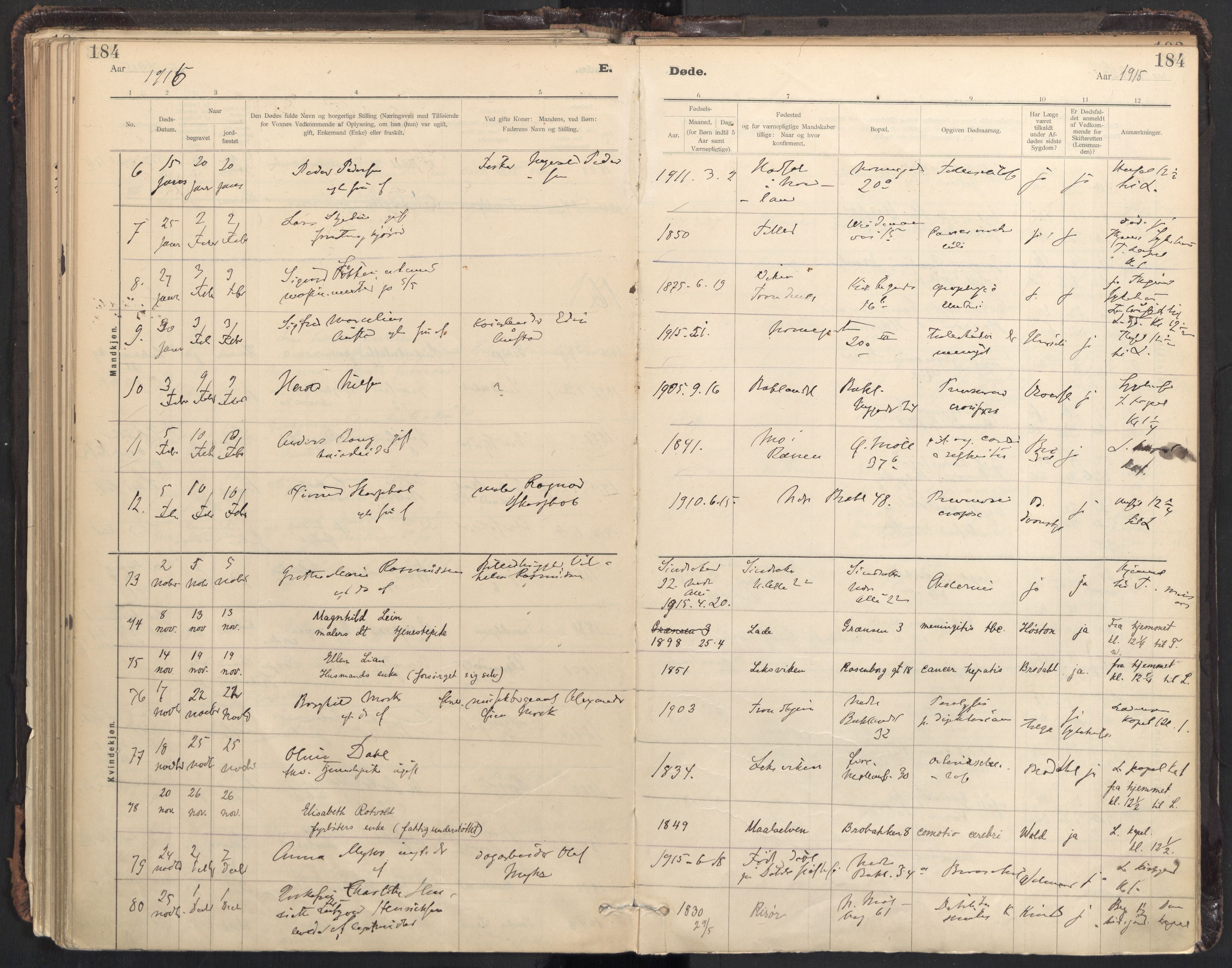 Ministerialprotokoller, klokkerbøker og fødselsregistre - Sør-Trøndelag, SAT/A-1456/604/L0204: Parish register (official) no. 604A24, 1911-1920, p. 184