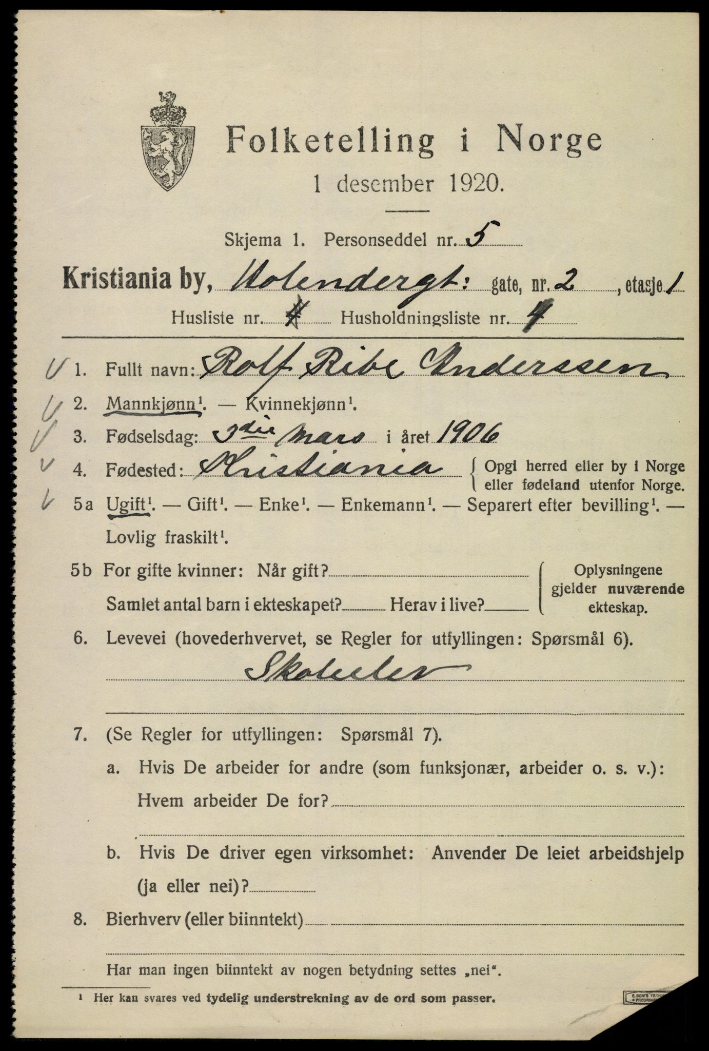 SAO, 1920 census for Kristiania, 1920, p. 296027