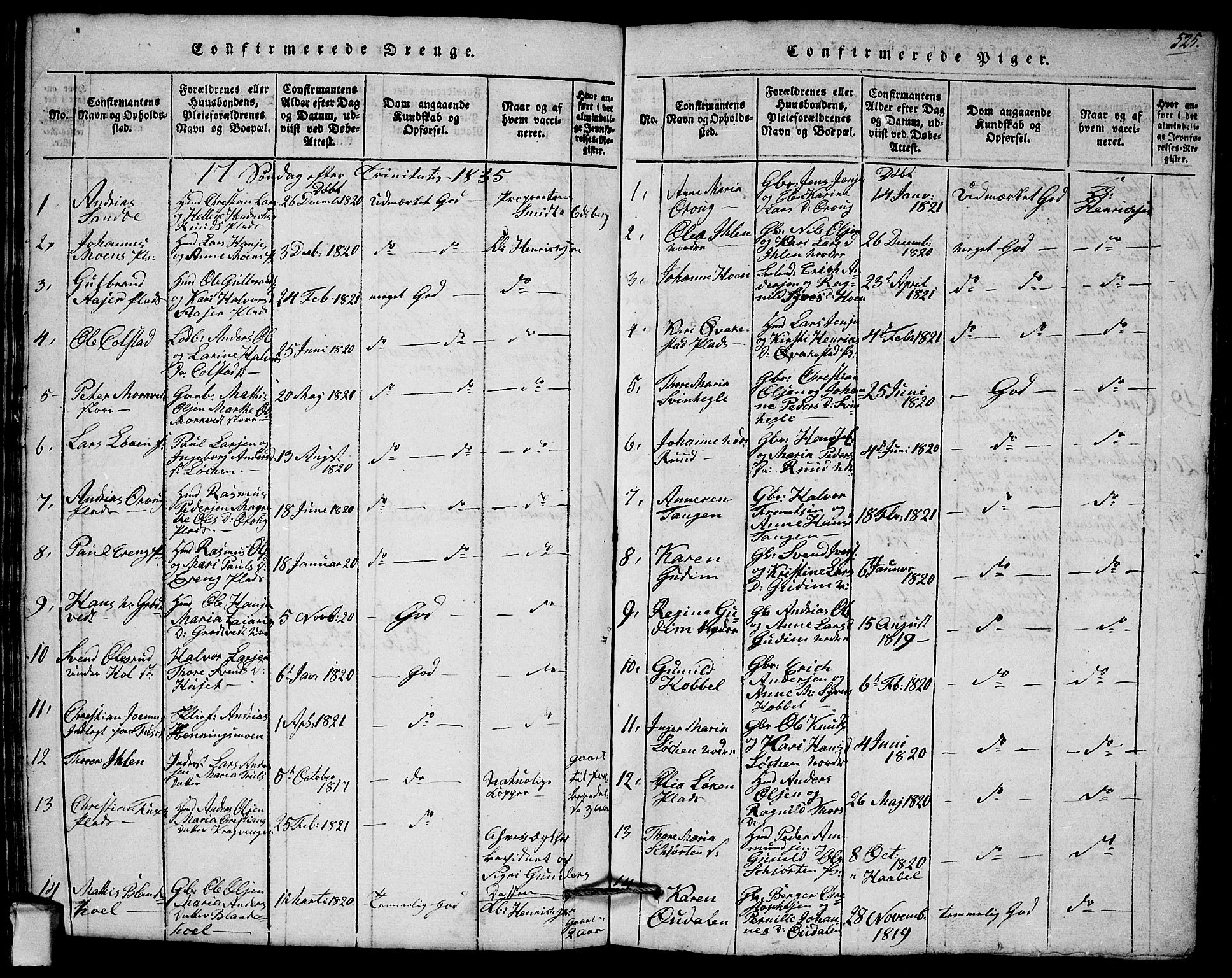 Askim prestekontor Kirkebøker, SAO/A-10900/G/Ga/L0001: Parish register (copy) no. 1, 1817-1846, p. 524-525
