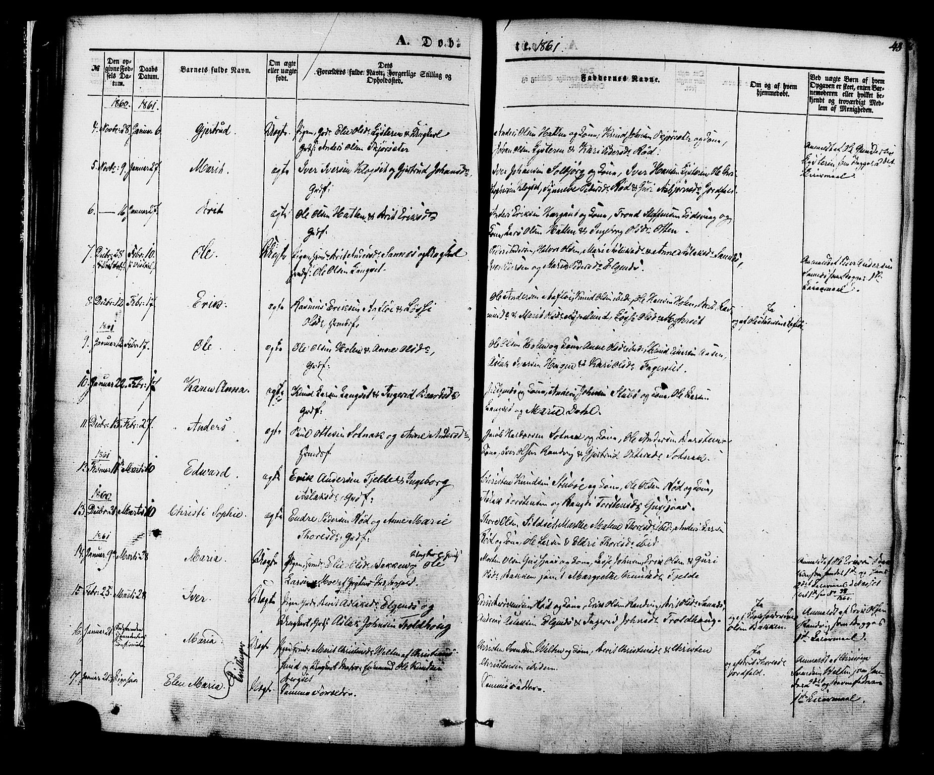 Ministerialprotokoller, klokkerbøker og fødselsregistre - Møre og Romsdal, SAT/A-1454/551/L0625: Parish register (official) no. 551A05, 1846-1879, p. 43