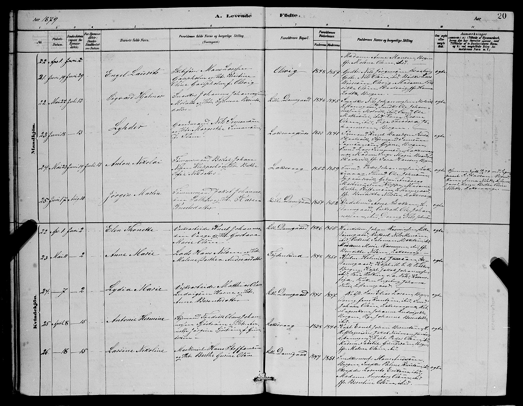 Laksevåg Sokneprestembete, AV/SAB-A-76501/H/Ha/Hab/Haba/L0002: Parish register (copy) no. A 2, 1877-1887, p. 20