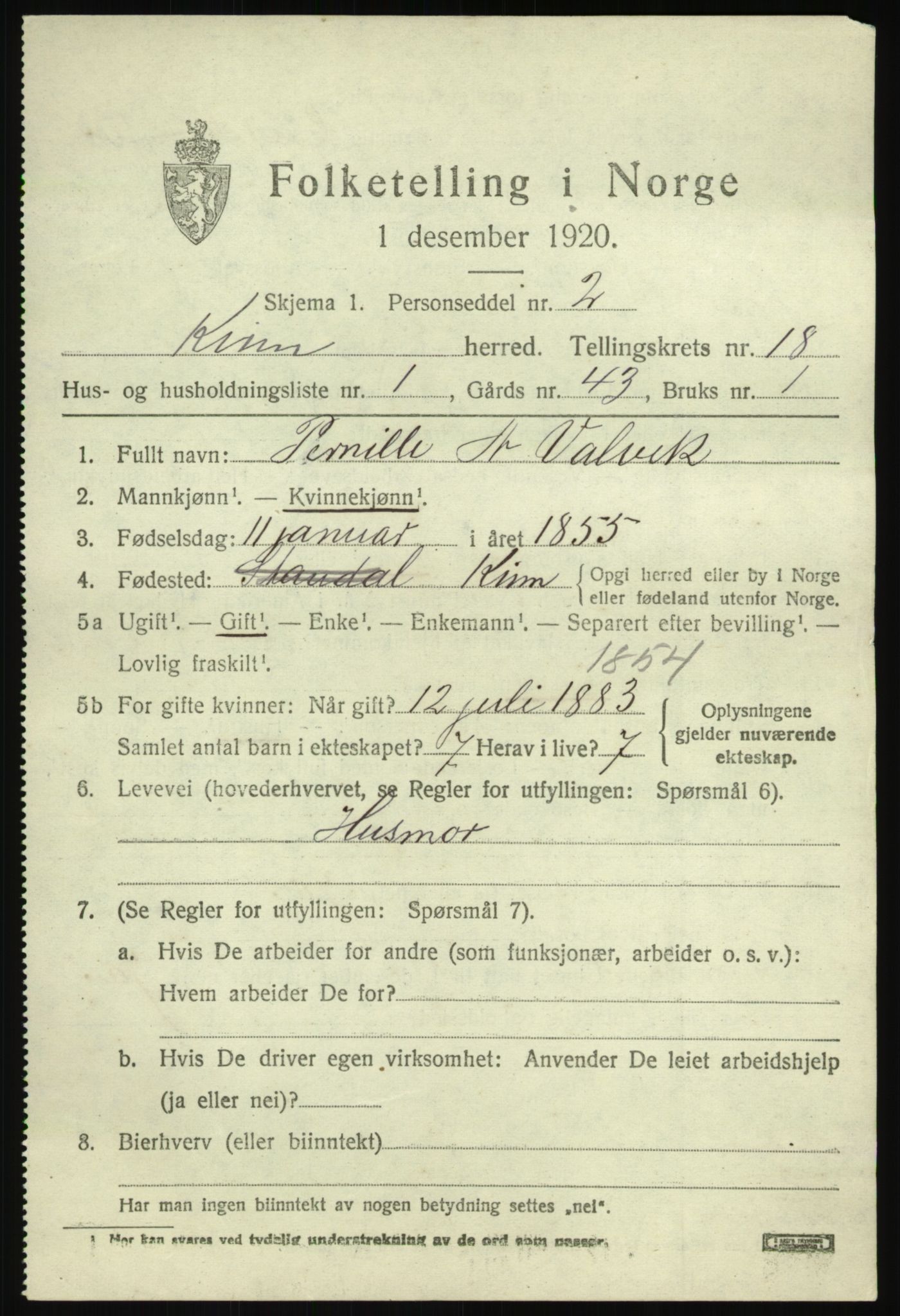 SAB, 1920 census for Kinn, 1920, p. 6315