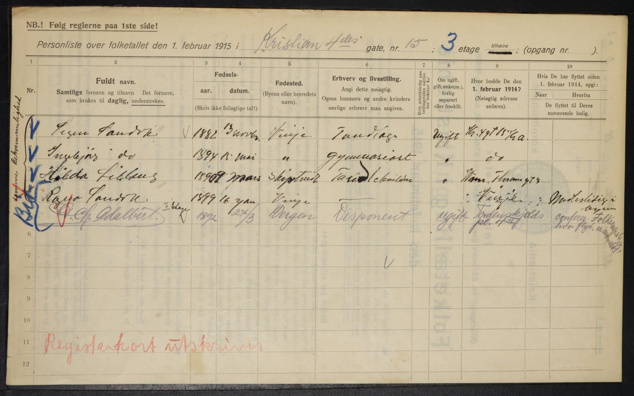 OBA, Municipal Census 1915 for Kristiania, 1915, p. 53738