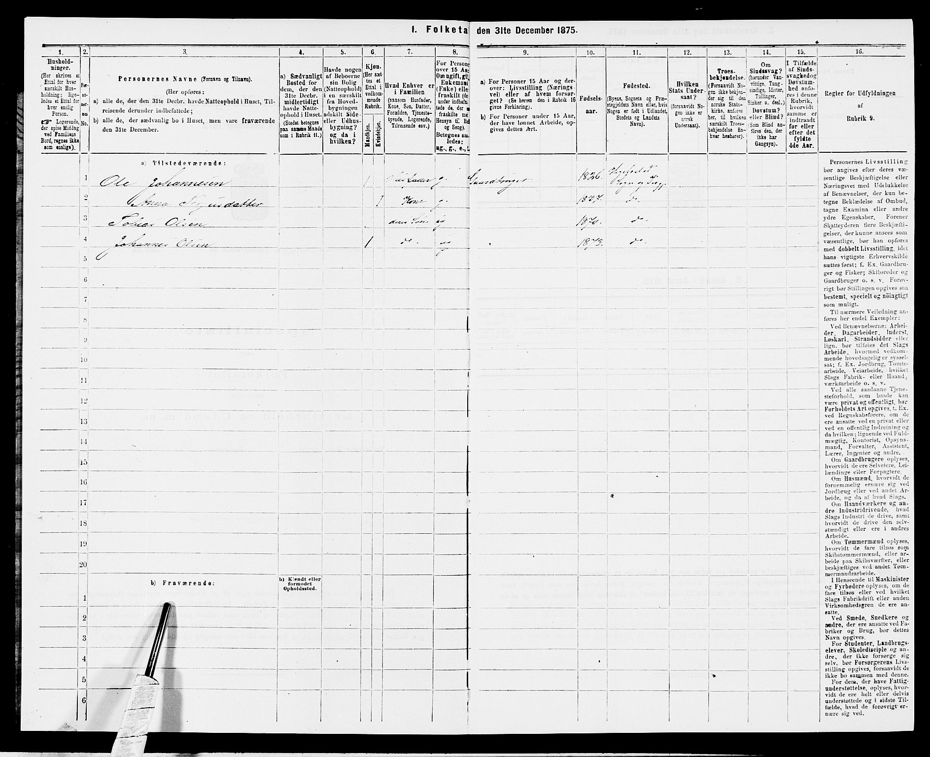 SAK, 1875 census for 1034P Hægebostad, 1875, p. 45