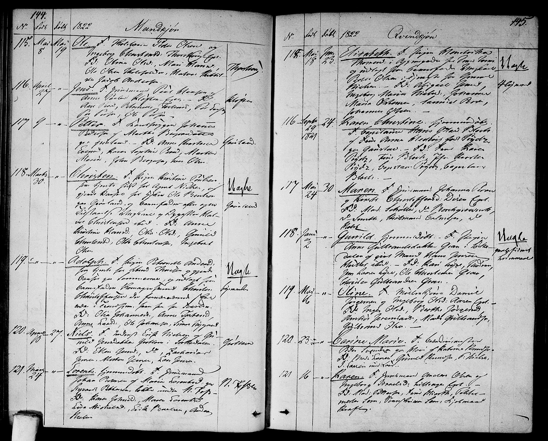 Aker prestekontor kirkebøker, SAO/A-10861/F/L0012: Parish register (official) no. 12, 1819-1828, p. 144-145