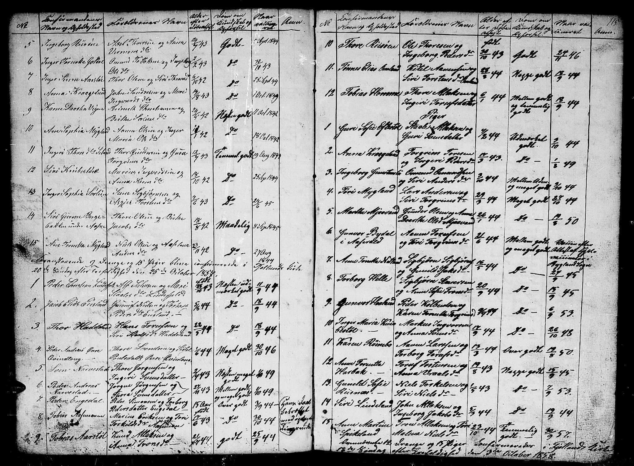 Fjotland sokneprestkontor, AV/SAK-1111-0010/F/Fb/L0002: Parish register (copy) no. B 2, 1841-1871, p. 115