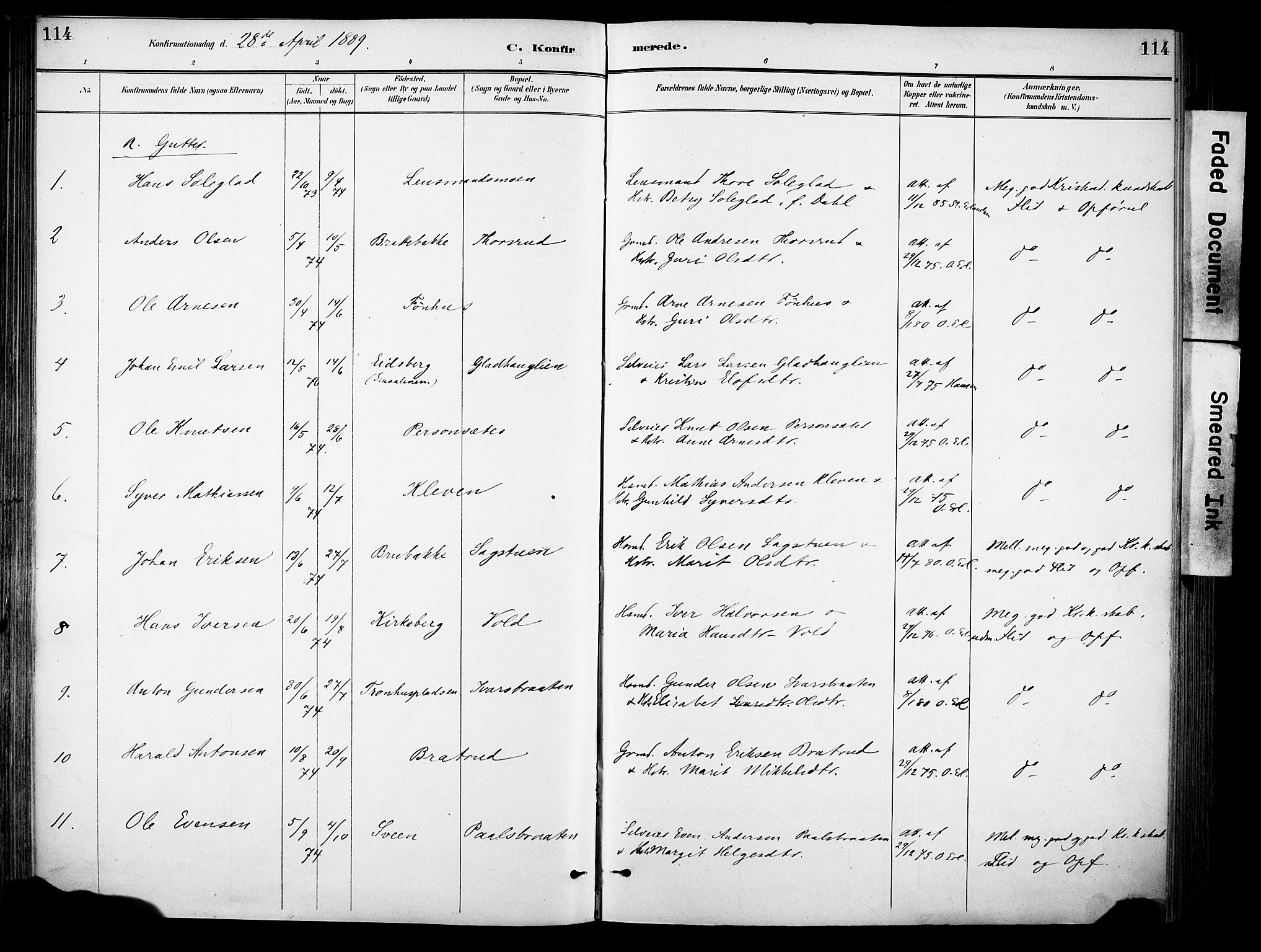Sør-Aurdal prestekontor, SAH/PREST-128/H/Ha/Haa/L0009: Parish register (official) no. 9, 1886-1906, p. 114