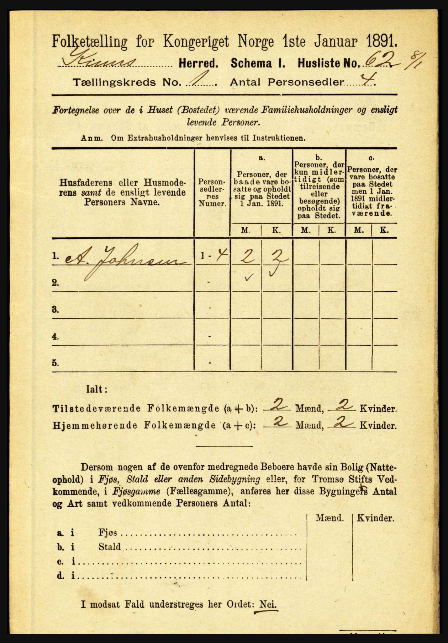 RA, 1891 census for 1437 Kinn, 1891, p. 101