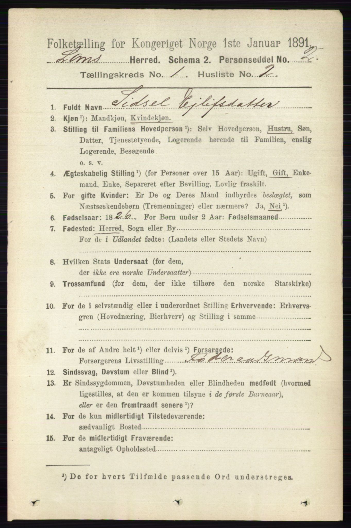 RA, 1891 census for 0514 Lom, 1891, p. 125