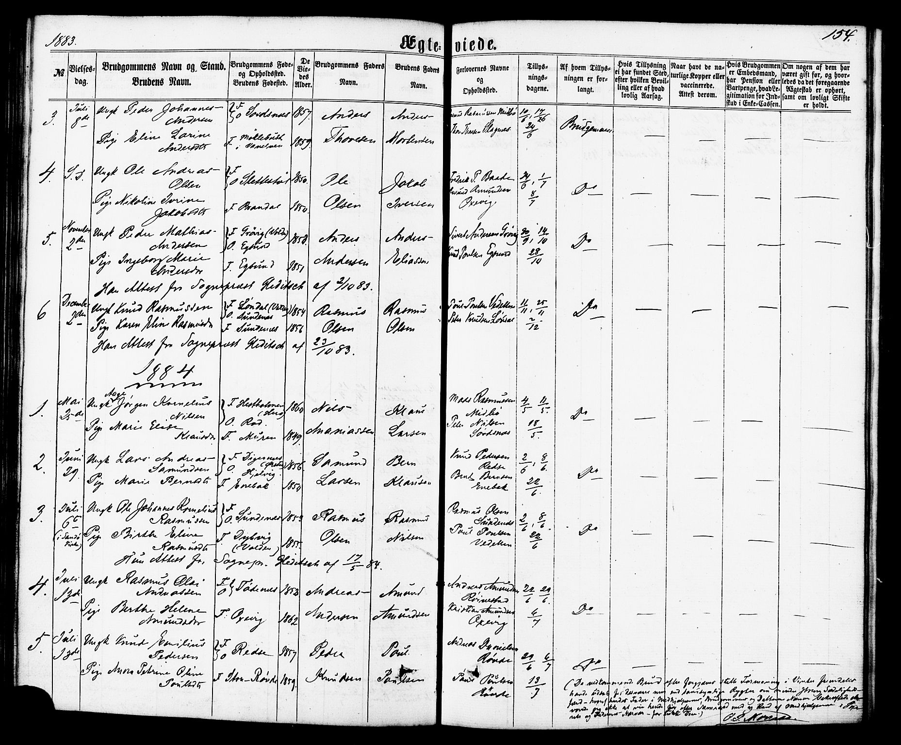 Ministerialprotokoller, klokkerbøker og fødselsregistre - Møre og Romsdal, SAT/A-1454/504/L0055: Parish register (official) no. 504A02, 1861-1884, p. 154