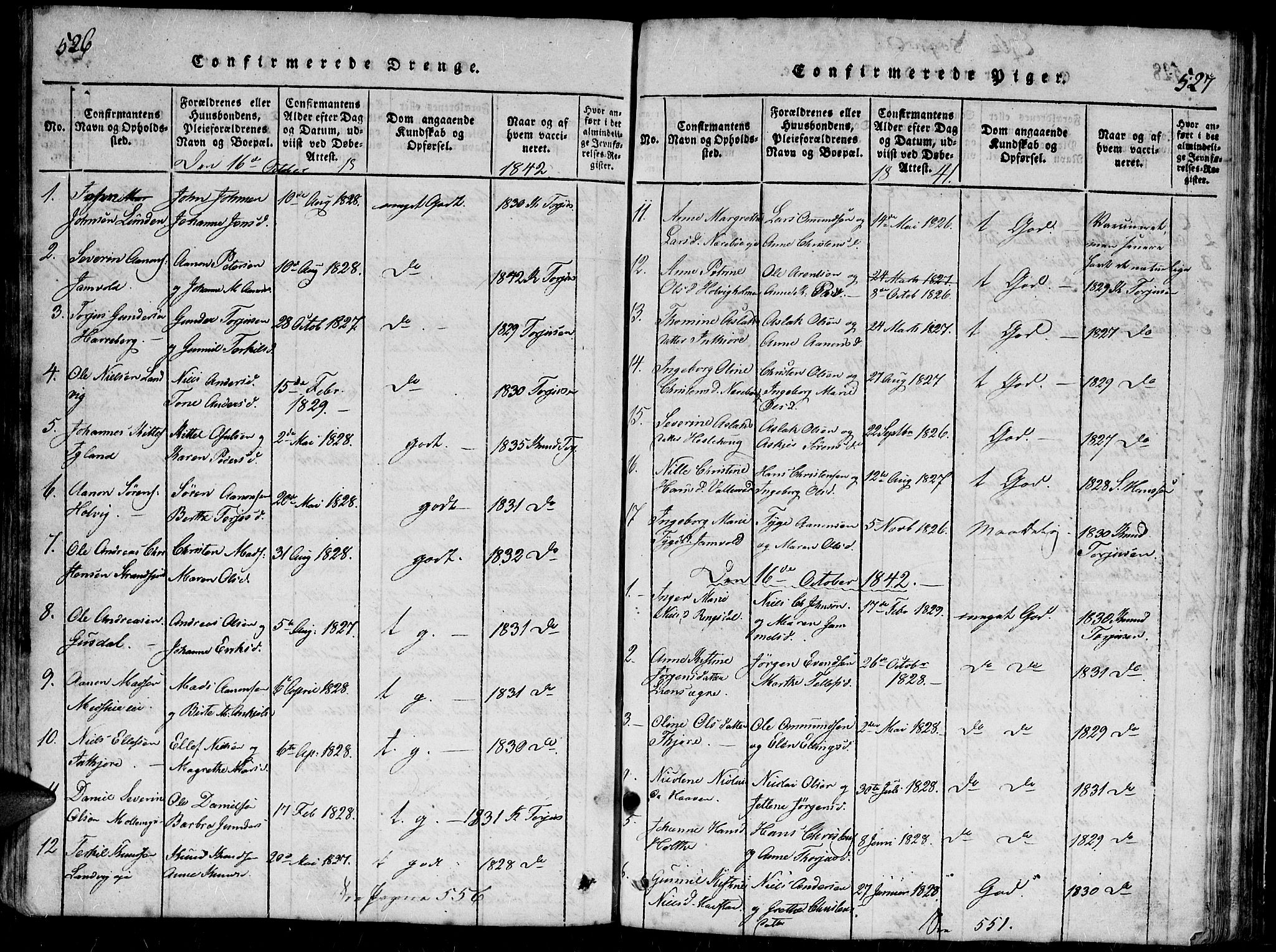Hommedal sokneprestkontor, SAK/1111-0023/F/Fb/Fbb/L0003: Parish register (copy) no. B 3 /1, 1816-1850, p. 526-527