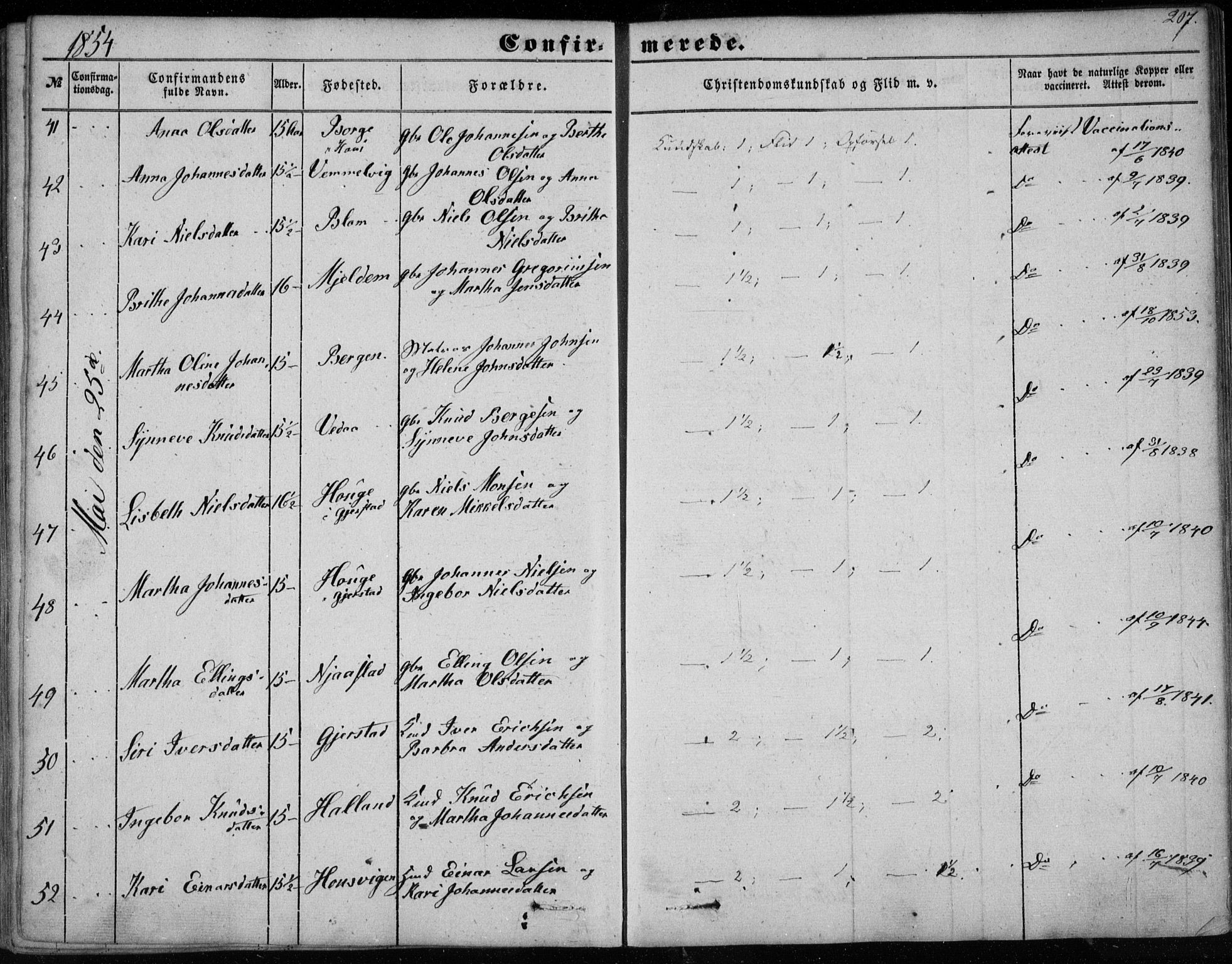 Haus sokneprestembete, AV/SAB-A-75601/H/Haa: Parish register (official) no. A 16 I, 1848-1857, p. 207