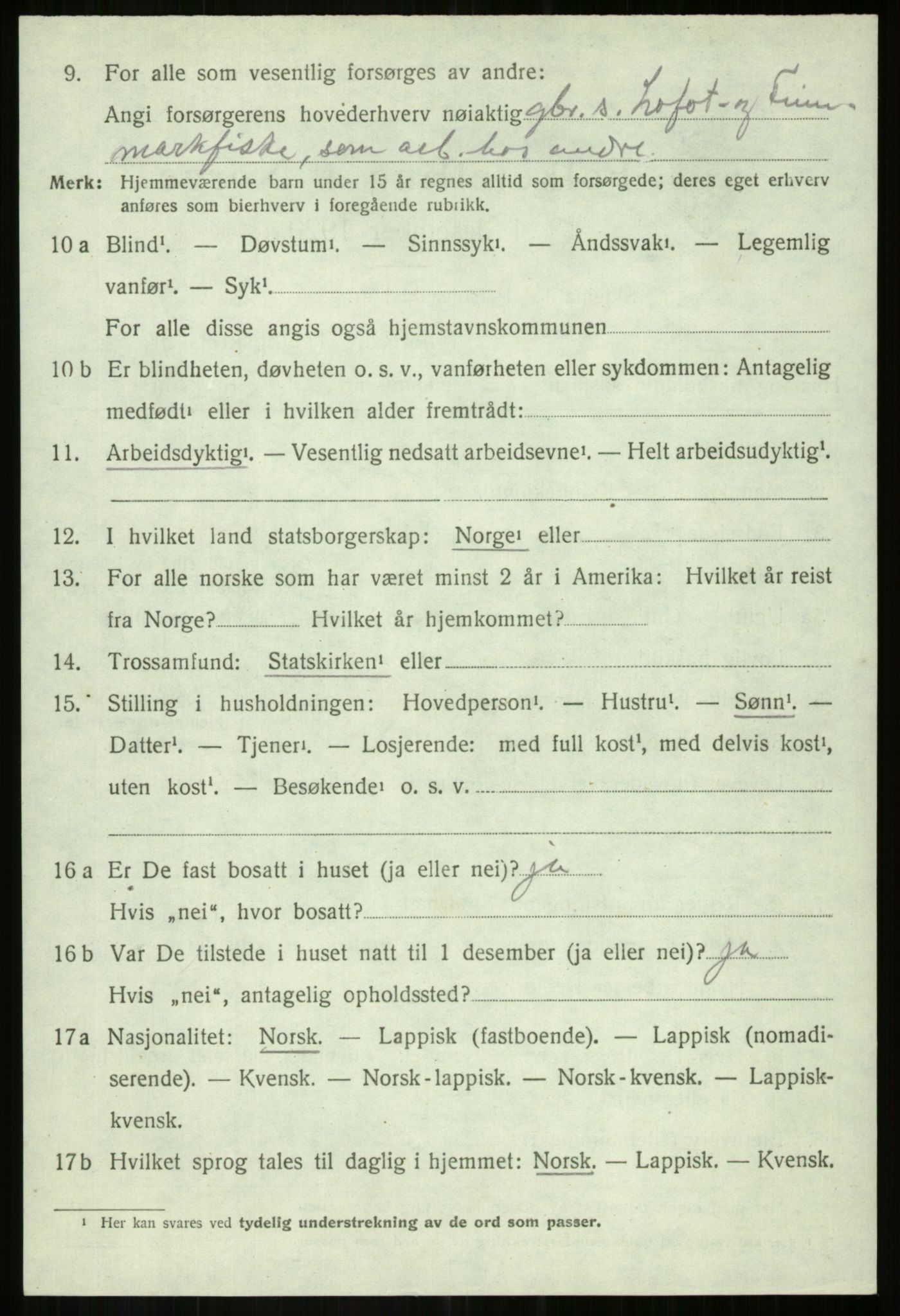 SATØ, 1920 census for Salangen, 1920, p. 1323