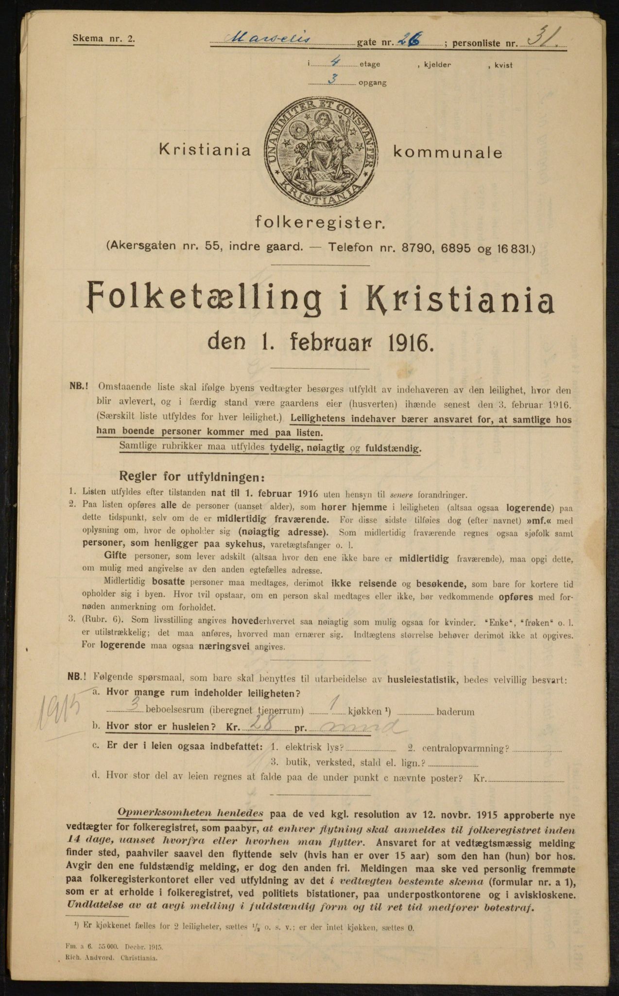 OBA, Municipal Census 1916 for Kristiania, 1916, p. 66107