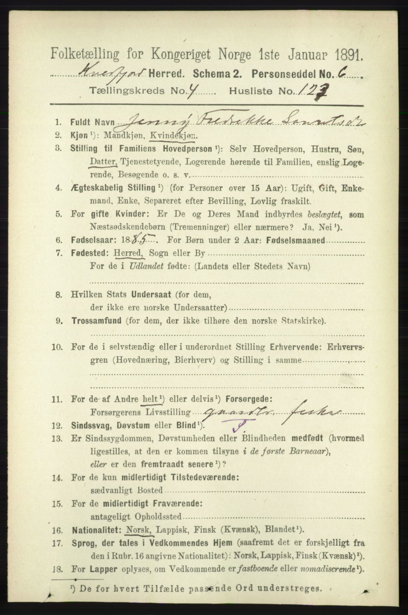 RA, 1891 census for 1911 Kvæfjord, 1891, p. 2674