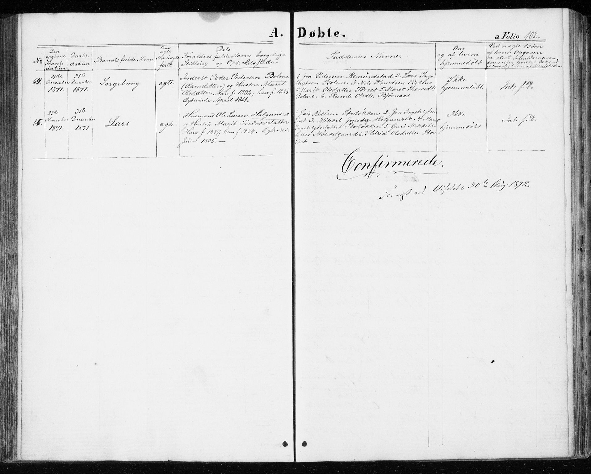 Ministerialprotokoller, klokkerbøker og fødselsregistre - Møre og Romsdal, SAT/A-1454/598/L1067: Parish register (official) no. 598A01, 1858-1871, p. 102