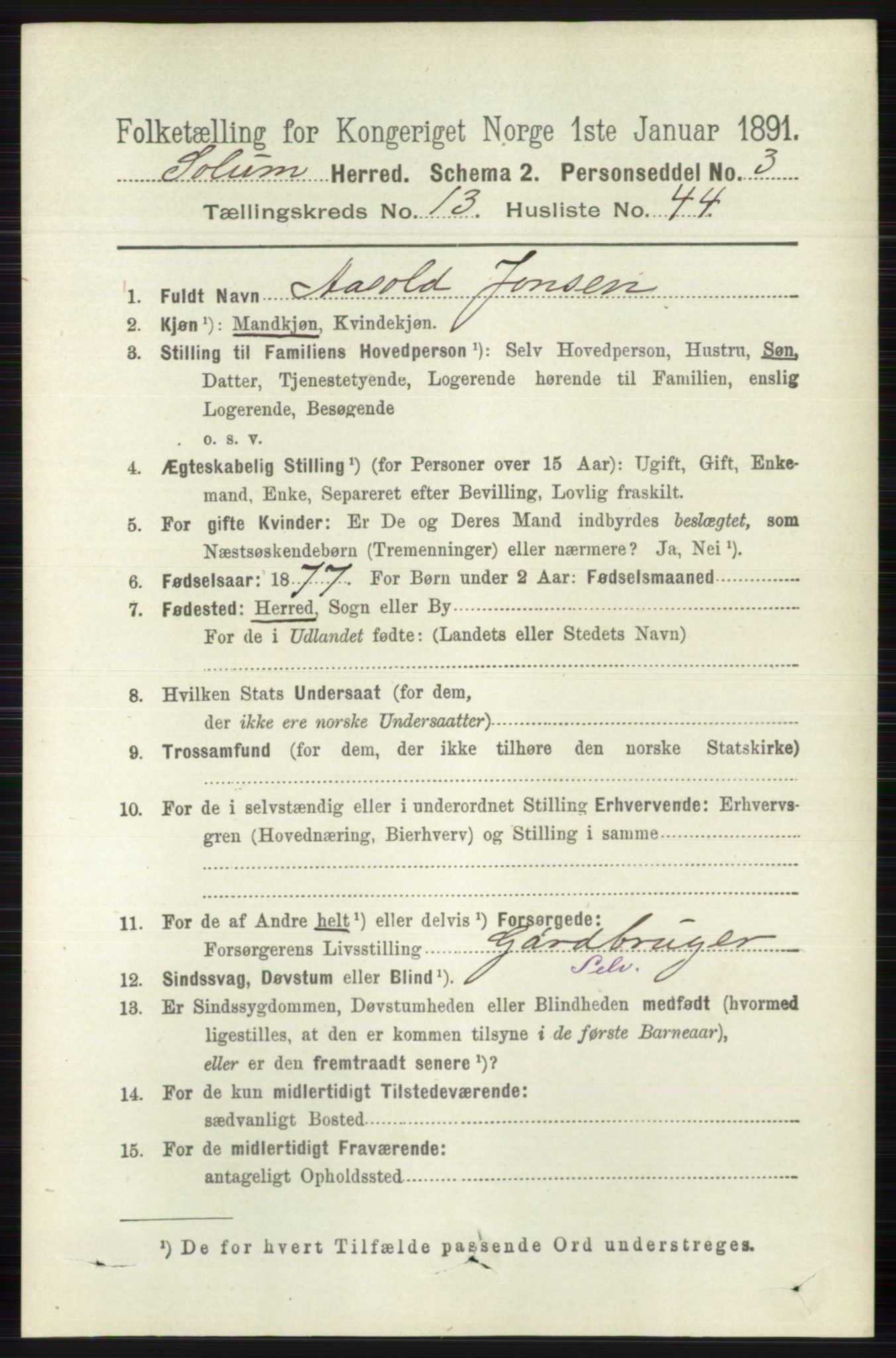 RA, 1891 census for 0818 Solum, 1891, p. 6277