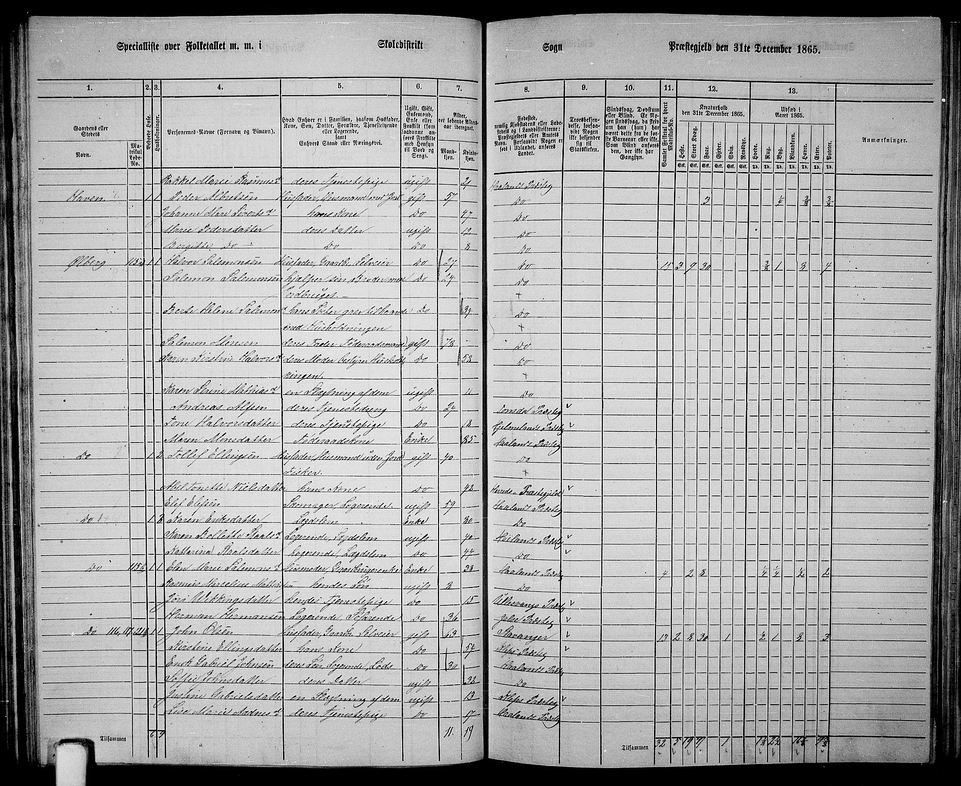 RA, 1865 census for Håland, 1865, p. 58