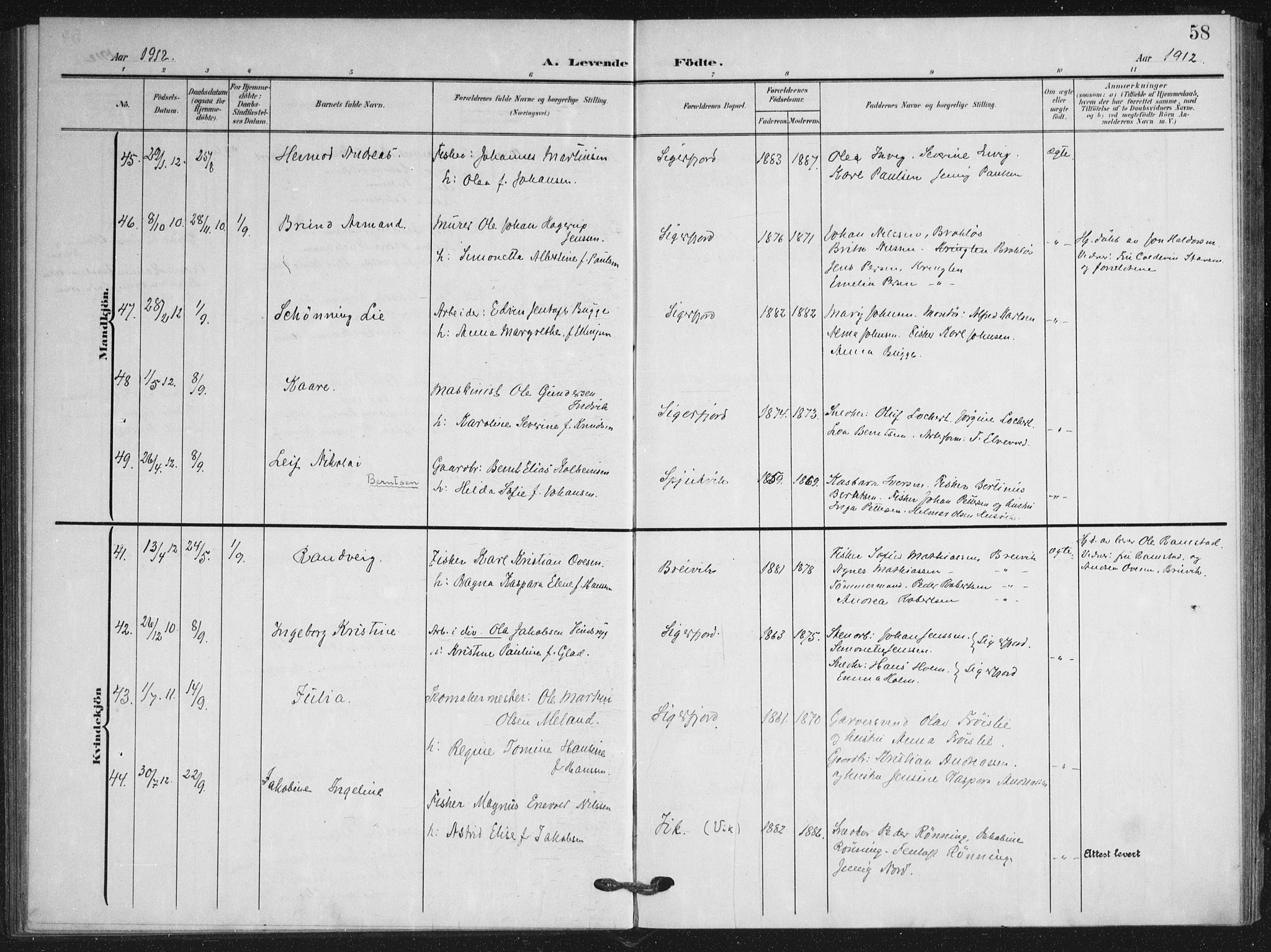 Ministerialprotokoller, klokkerbøker og fødselsregistre - Nordland, AV/SAT-A-1459/895/L1373: Parish register (official) no. 895A08, 1905-1915, p. 58