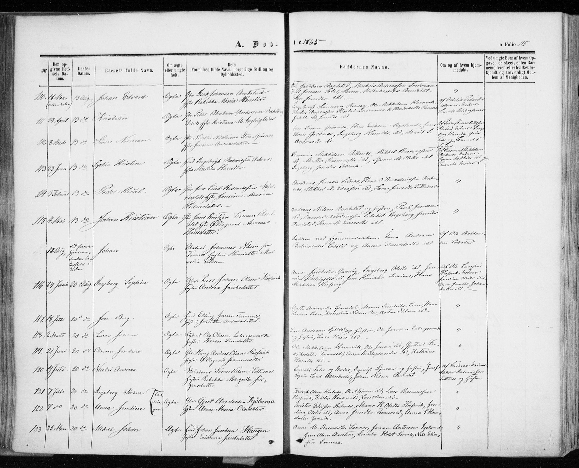 Ibestad sokneprestembete, SATØ/S-0077/H/Ha/Haa/L0009kirke: Parish register (official) no. 9, 1859-1868, p. 115